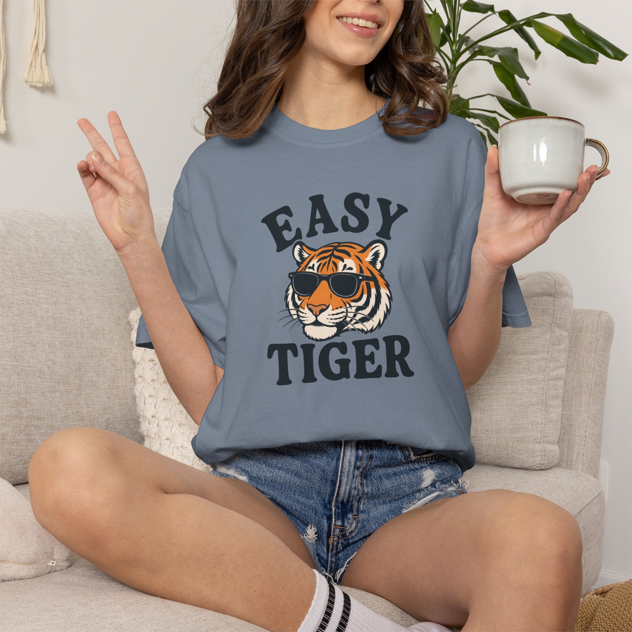 Easy Tiger Graphic T-shirt | Retro Sunglasses Tiger Illustration