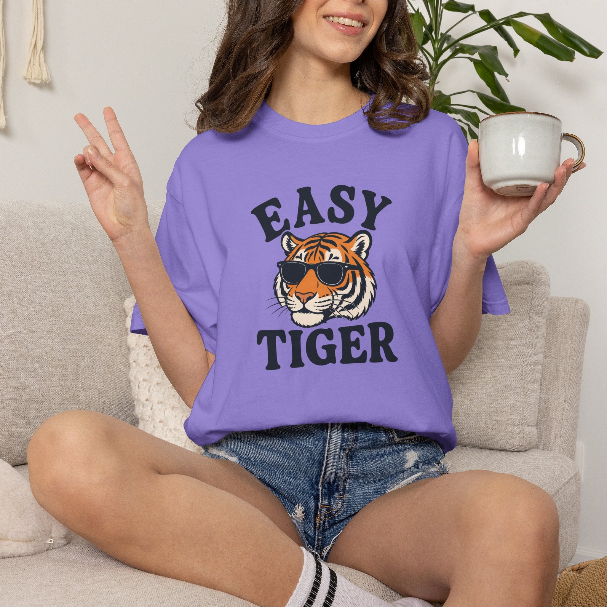 Easy Tiger Graphic T-shirt | Retro Sunglasses Tiger Illustration