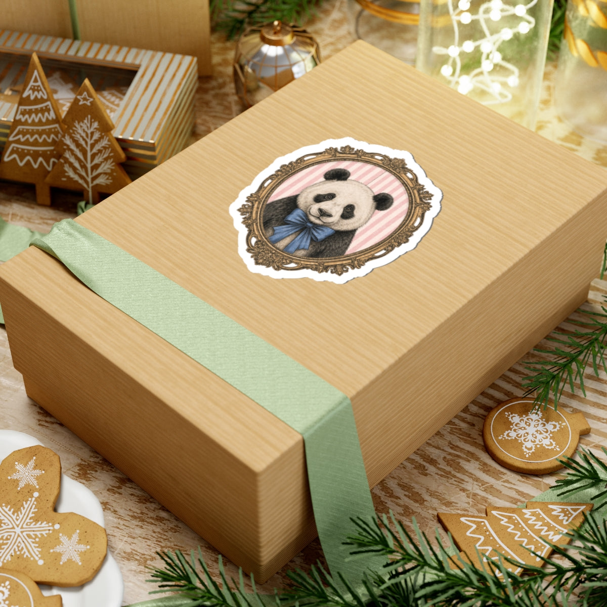 Victorian Panda Portrait Kiss-Cut Sticker | Cute Animal Illustration