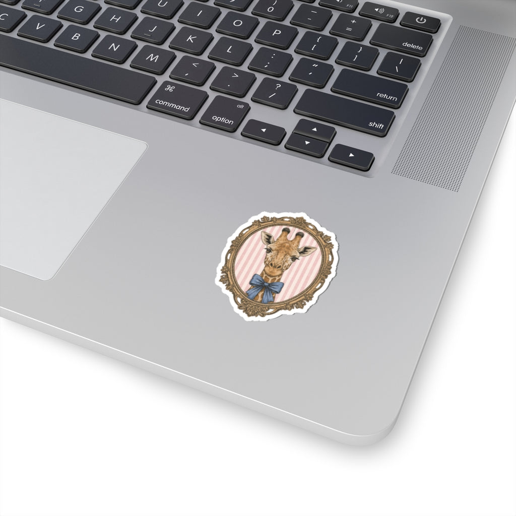 Vintage Giraffe Portrait Sticker | Kiss-Cut Vinyl Sticker, Pink Stripes