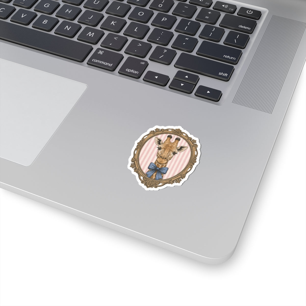 Vintage Giraffe Portrait Sticker | Kiss-Cut Vinyl Sticker, Pink Stripes