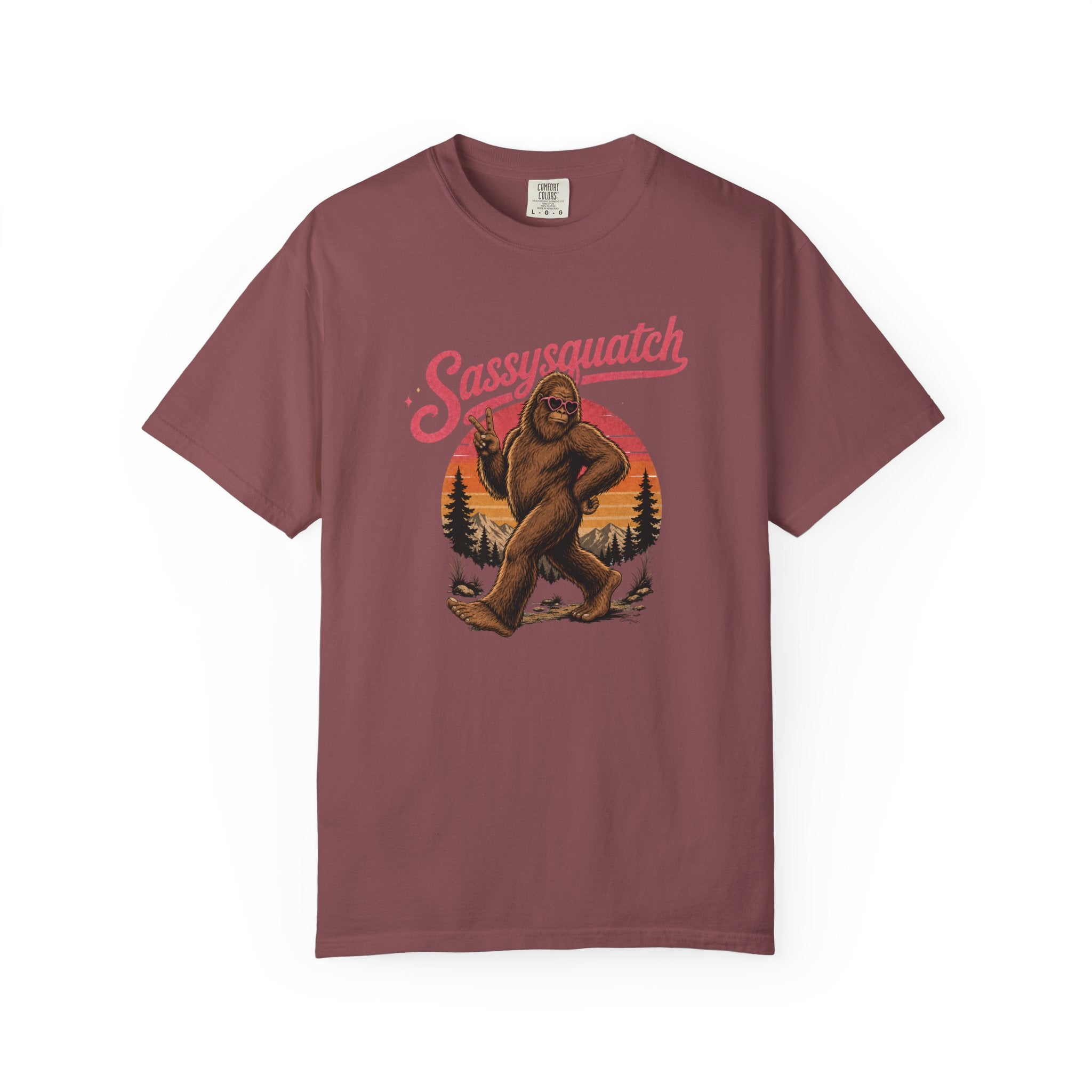 Sassysquatch Sasquatch T-Shirt | Retro Sunset Bigfoot Design