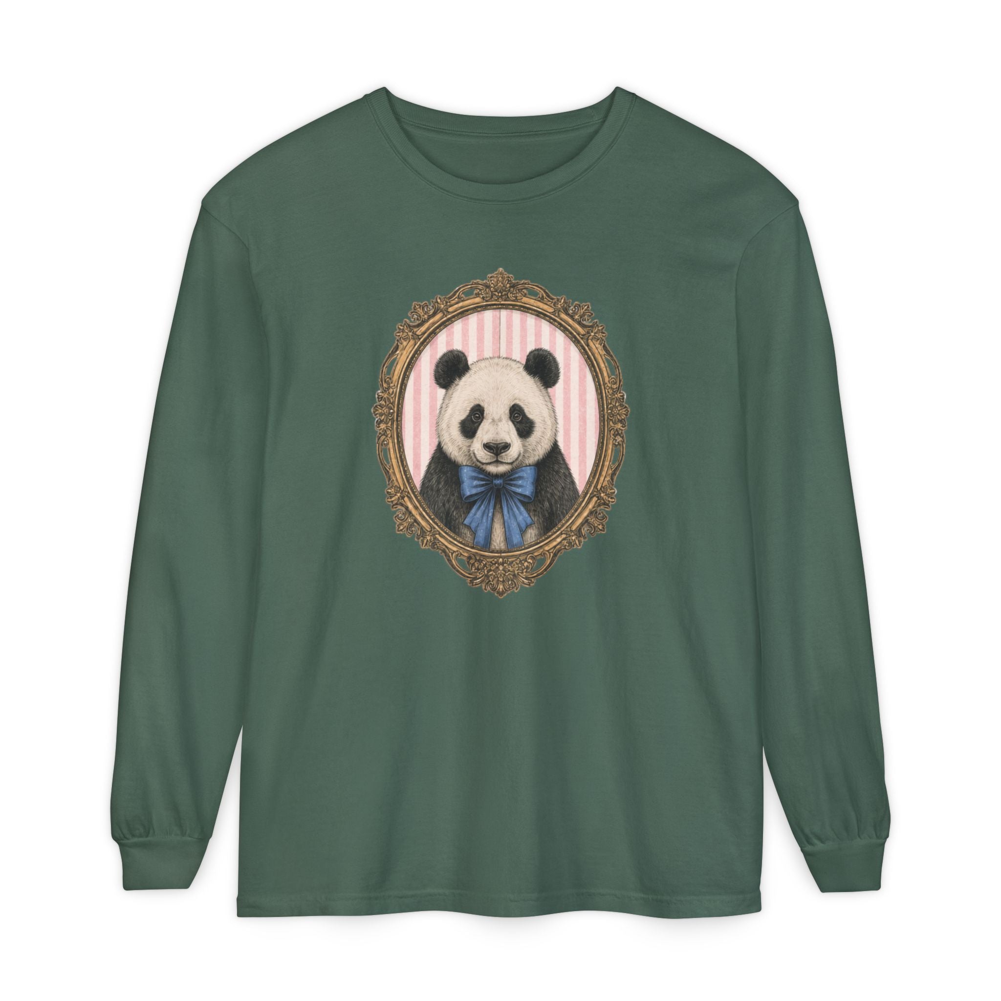 Victorian Portrait Panda Long Sleeve Tee | Mint framed panda illustration
