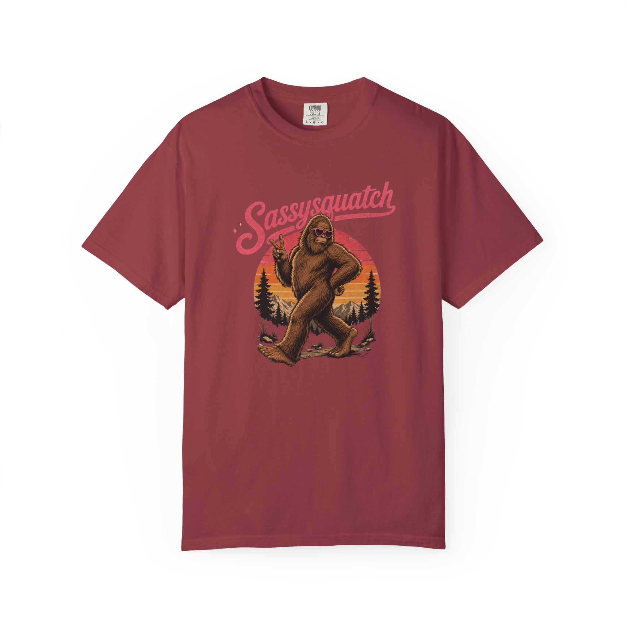 Sassysquatch Sasquatch T-Shirt | Retro Sunset Bigfoot Design