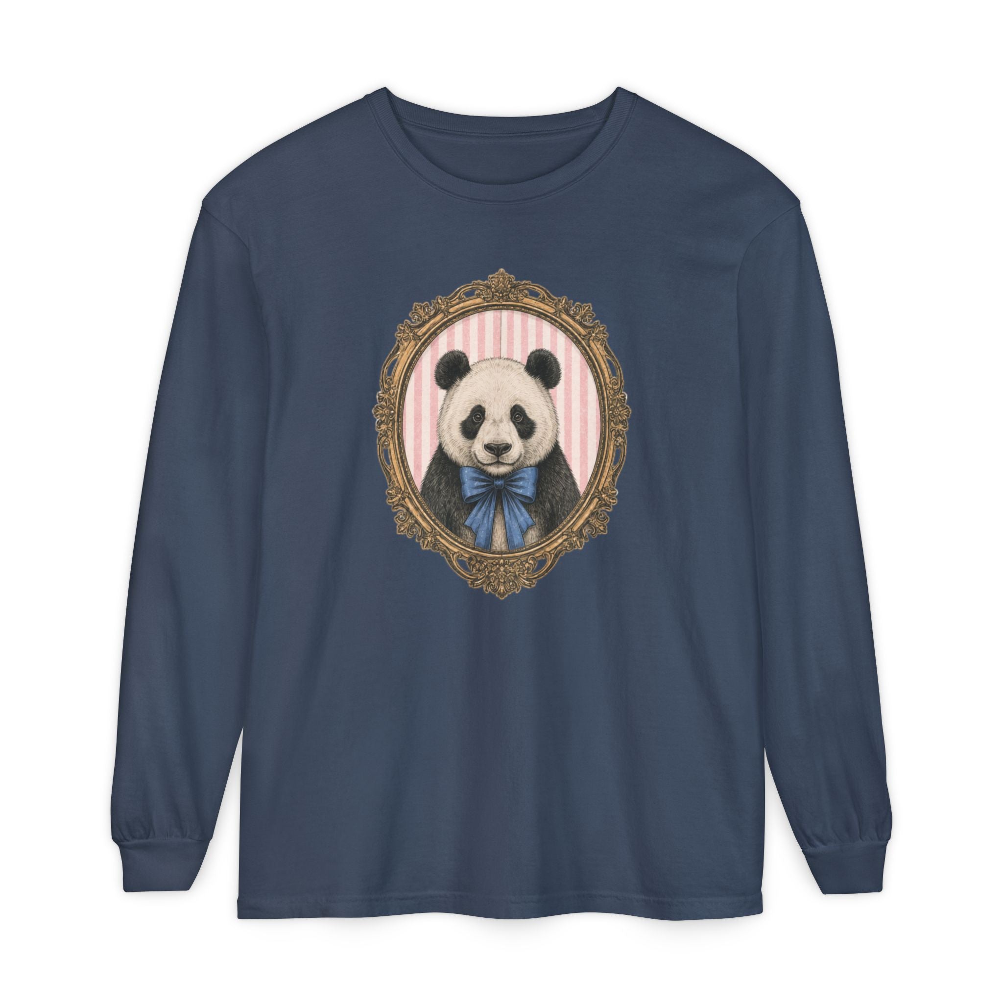 Victorian Portrait Panda Long Sleeve Tee | Mint framed panda illustration