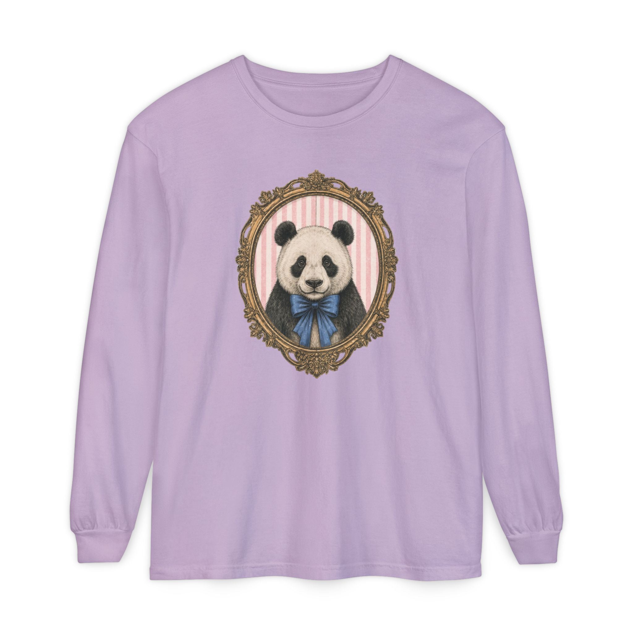 Victorian Portrait Panda Long Sleeve Tee | Mint framed panda illustration