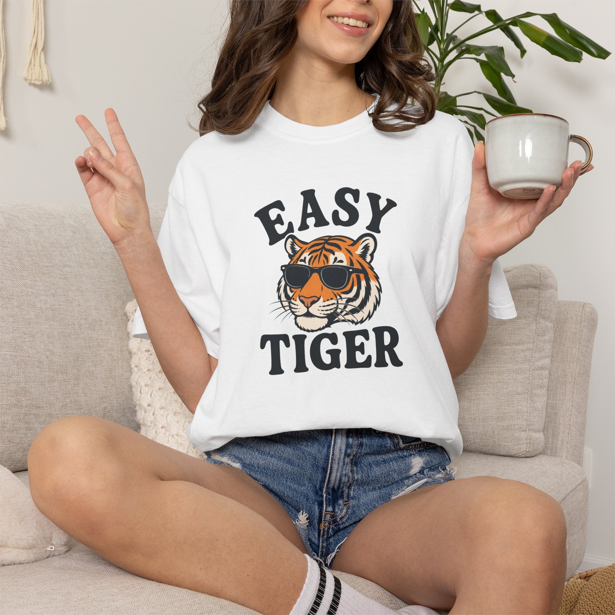 Easy Tiger Graphic T-shirt | Retro Sunglasses Tiger Illustration