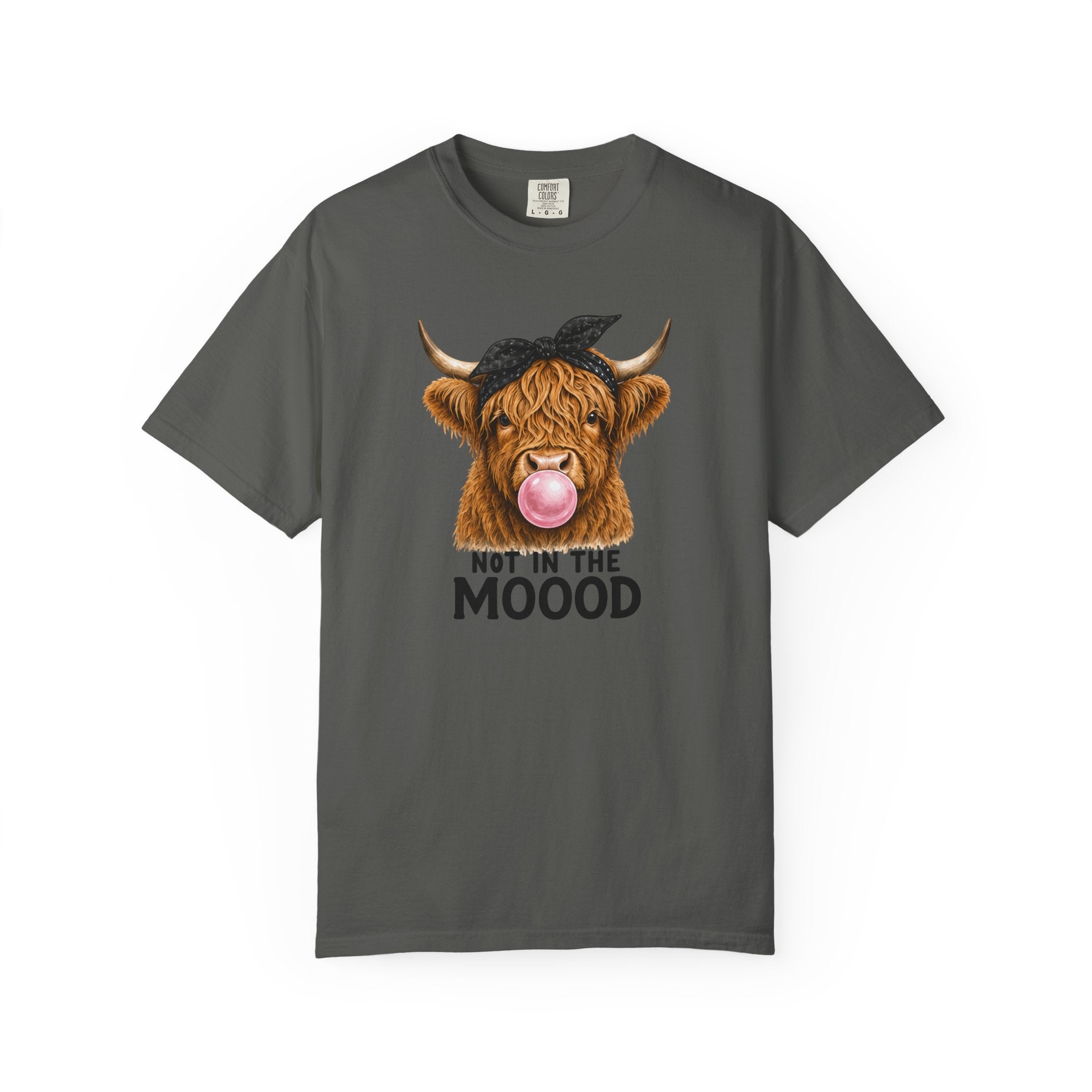 Highland Cow Bubblegum 'Not in the Moood' T-Shirt | Funny Cow Graphic Tee