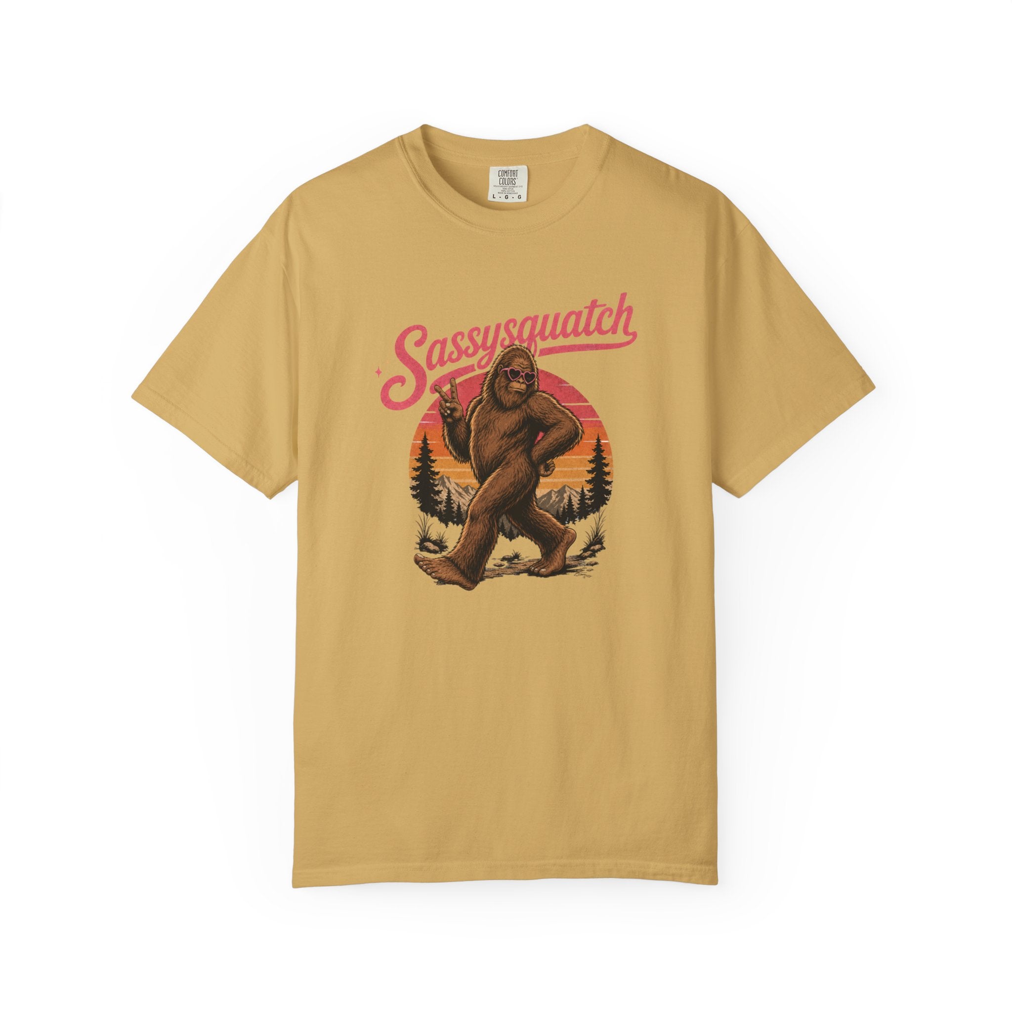 Sassysquatch Sasquatch T-Shirt | Retro Sunset Bigfoot Design