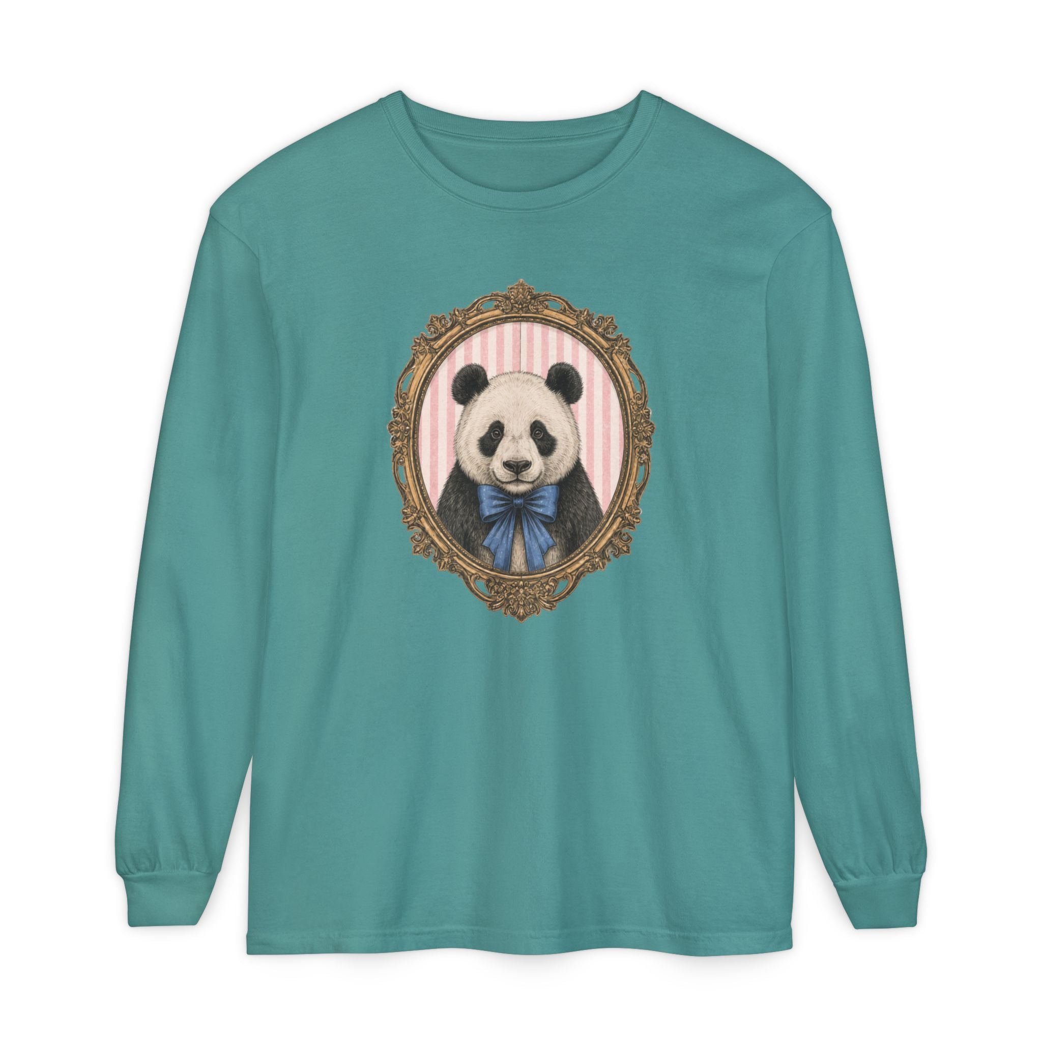 Victorian Portrait Panda Long Sleeve Tee | Mint framed panda illustration