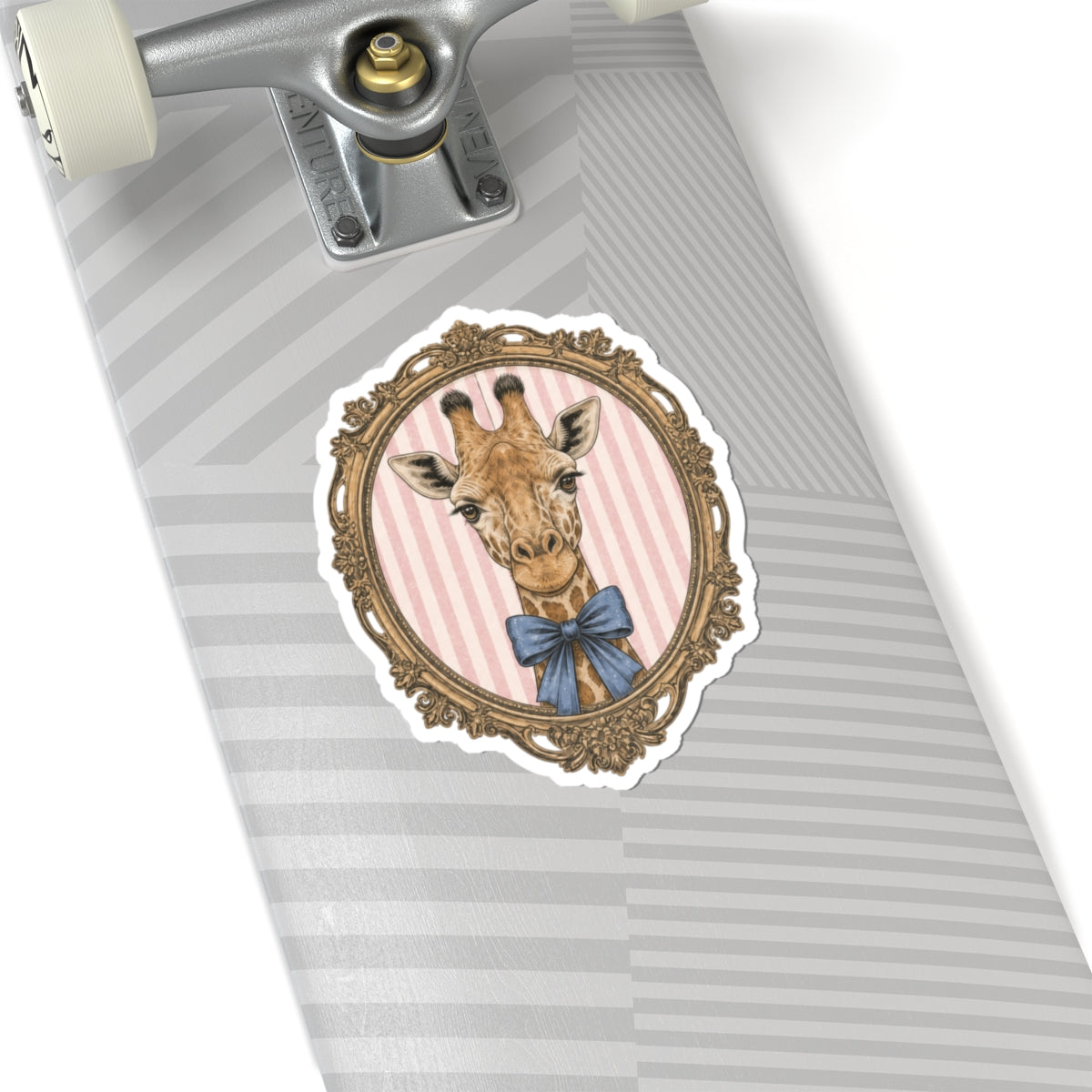 Vintage Giraffe Portrait Sticker | Kiss-Cut Vinyl Sticker, Pink Stripes