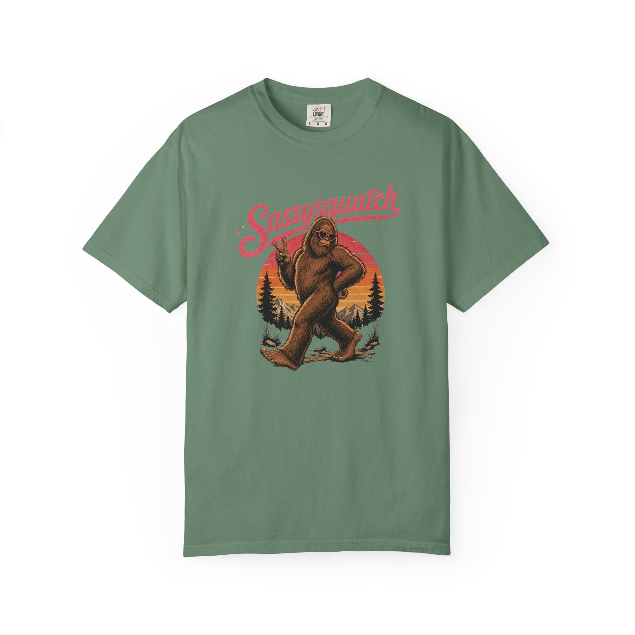 Sassysquatch Sasquatch T-Shirt | Retro Sunset Bigfoot Design