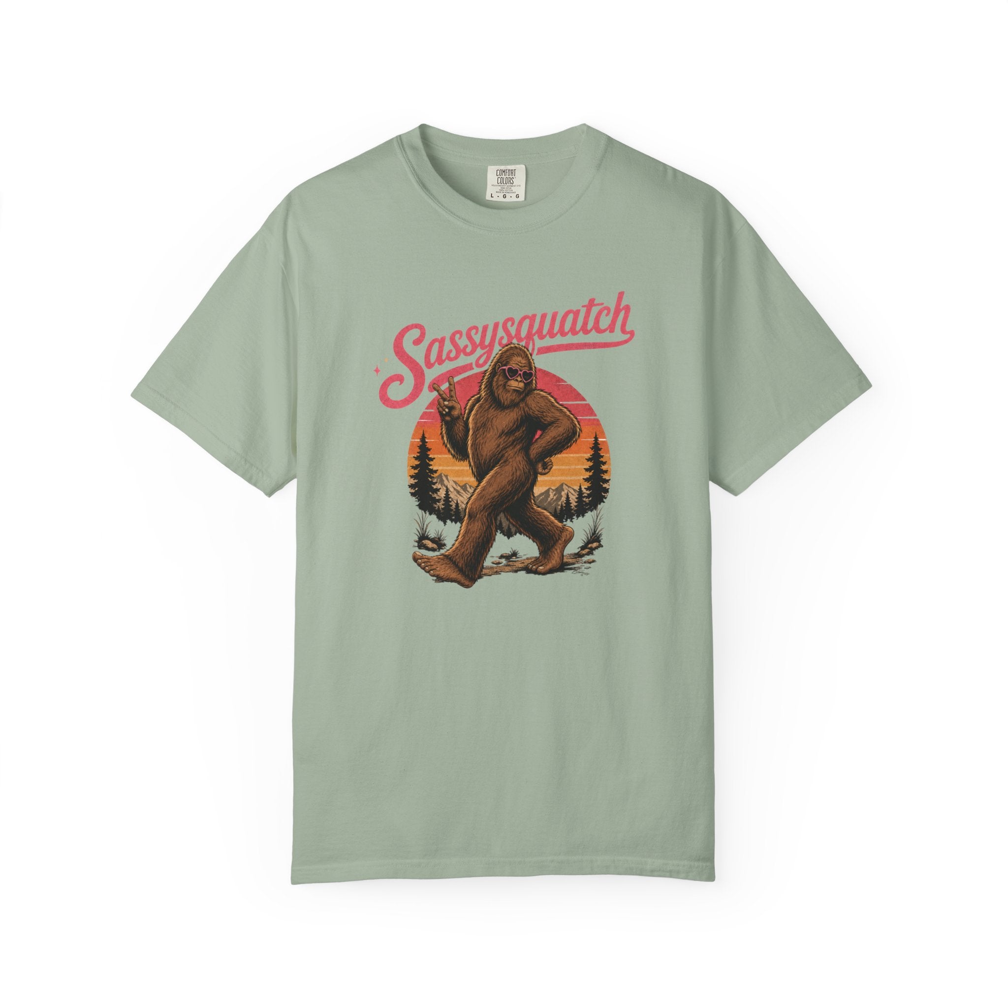 Sassysquatch Sasquatch T-Shirt | Retro Sunset Bigfoot Design
