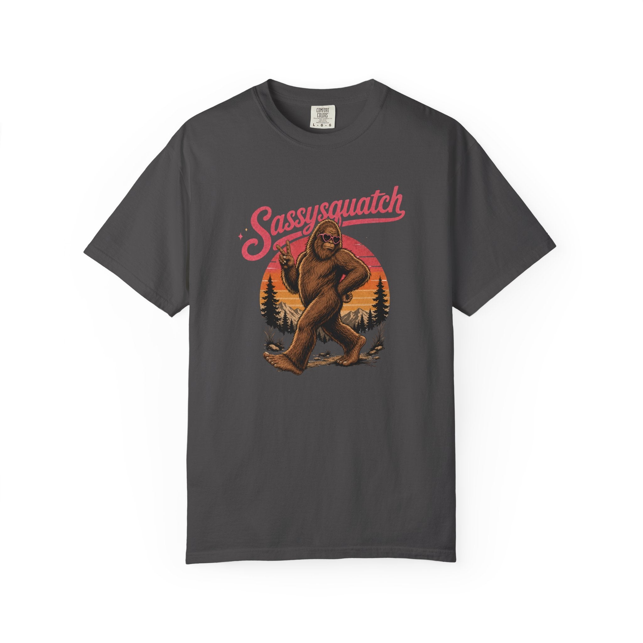 Sassysquatch Sasquatch T-Shirt | Retro Sunset Bigfoot Design