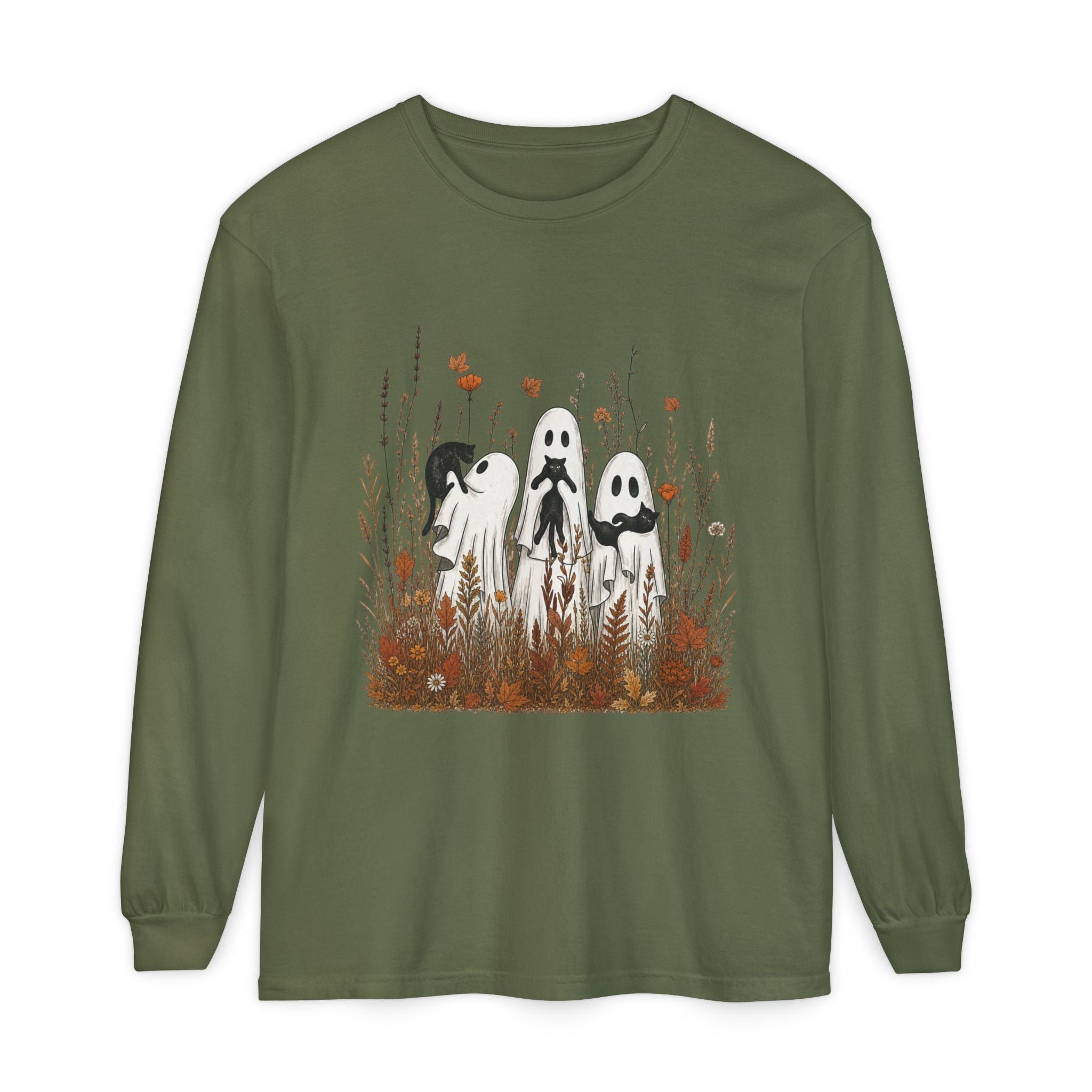 Autumn Ghost Trio Long Sleeve T-Shirt | Fall Floral Spirits
