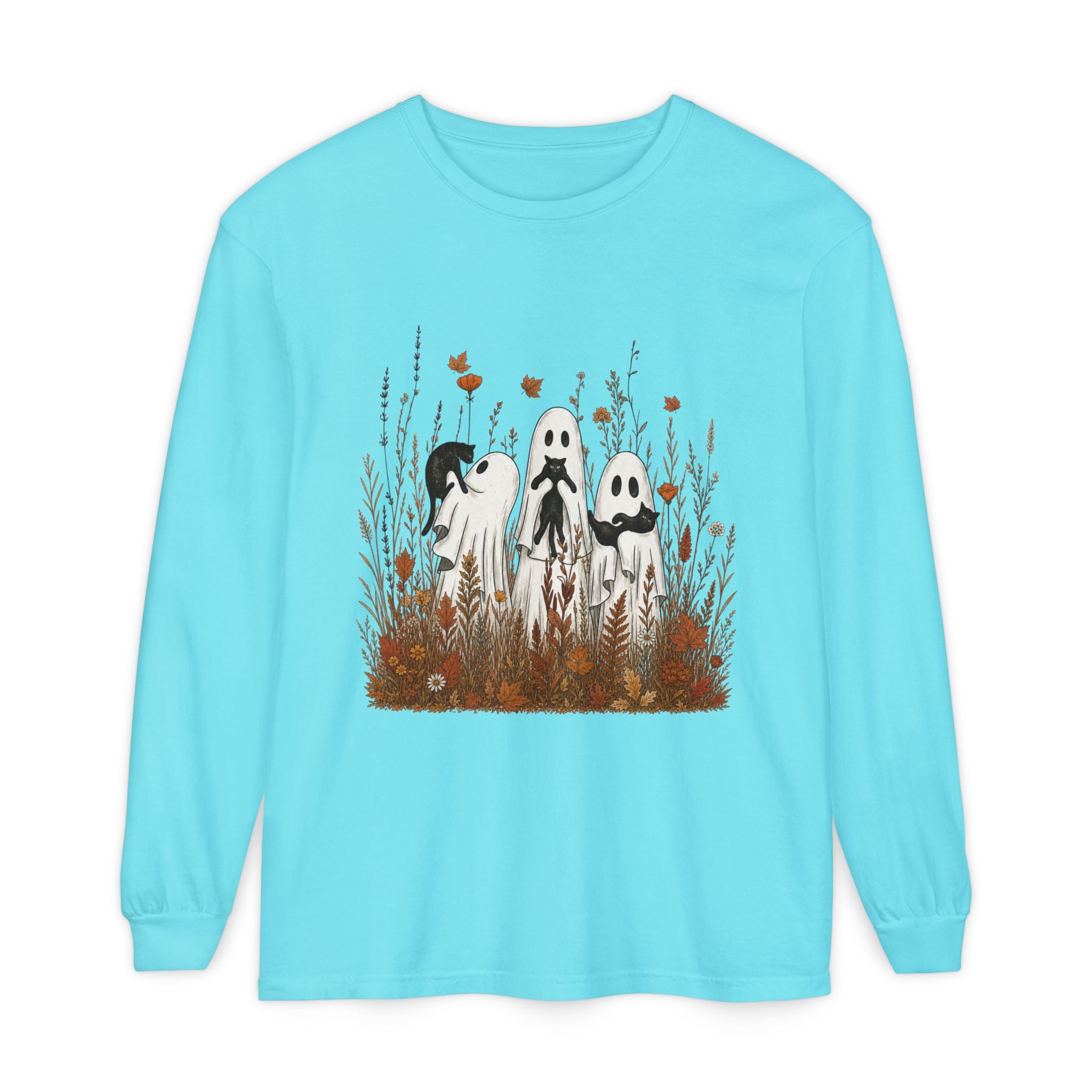 Autumn Ghost Trio Long Sleeve T-Shirt | Fall Floral Spirits