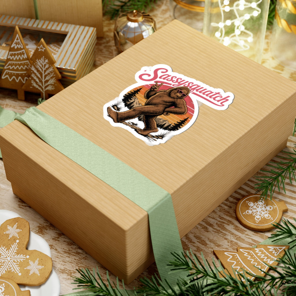 Sassysquatch sticker | kiss-cut Sasquatch Bigfoot decal, retro sunset design