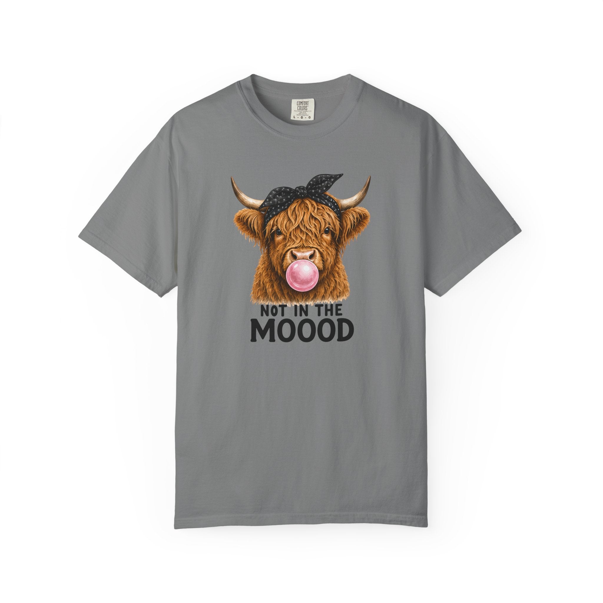 Highland Cow Bubblegum 'Not in the Moood' T-Shirt | Funny Cow Graphic Tee