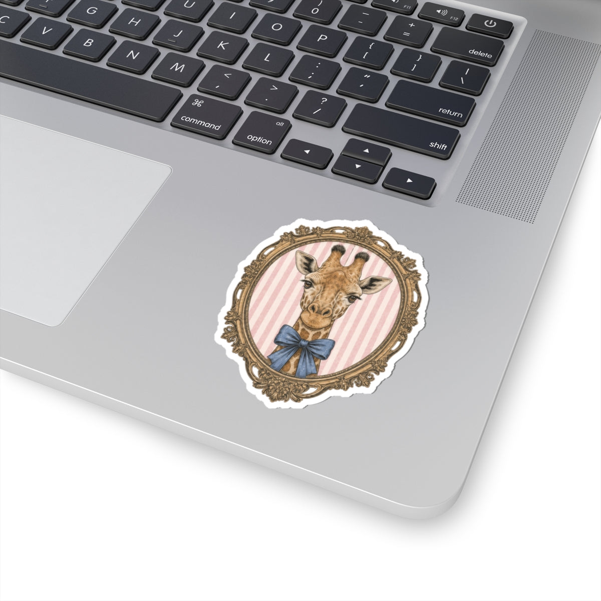 Vintage Giraffe Portrait Sticker | Kiss-Cut Vinyl Sticker, Pink Stripes