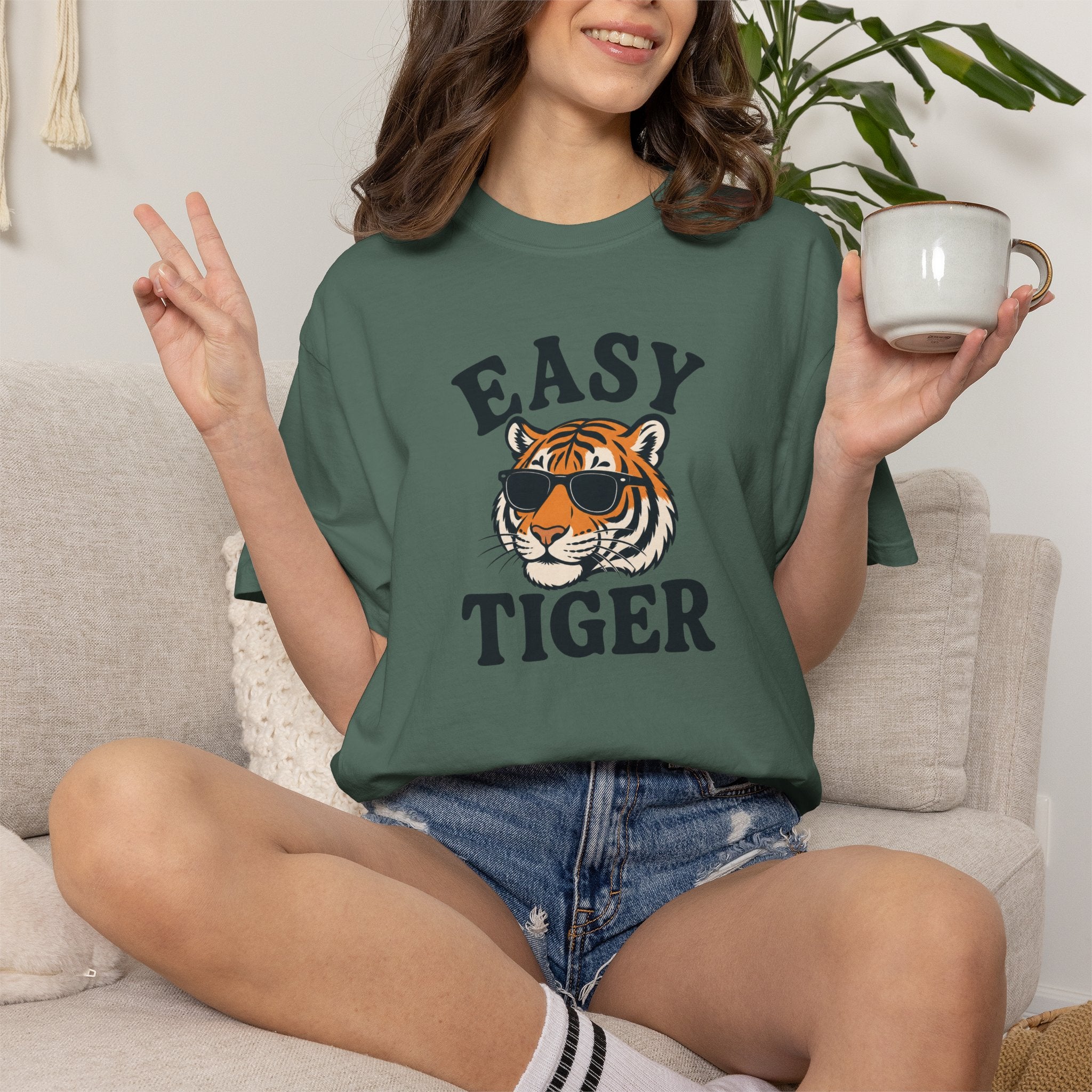 Easy Tiger Graphic T-shirt | Retro Sunglasses Tiger Illustration