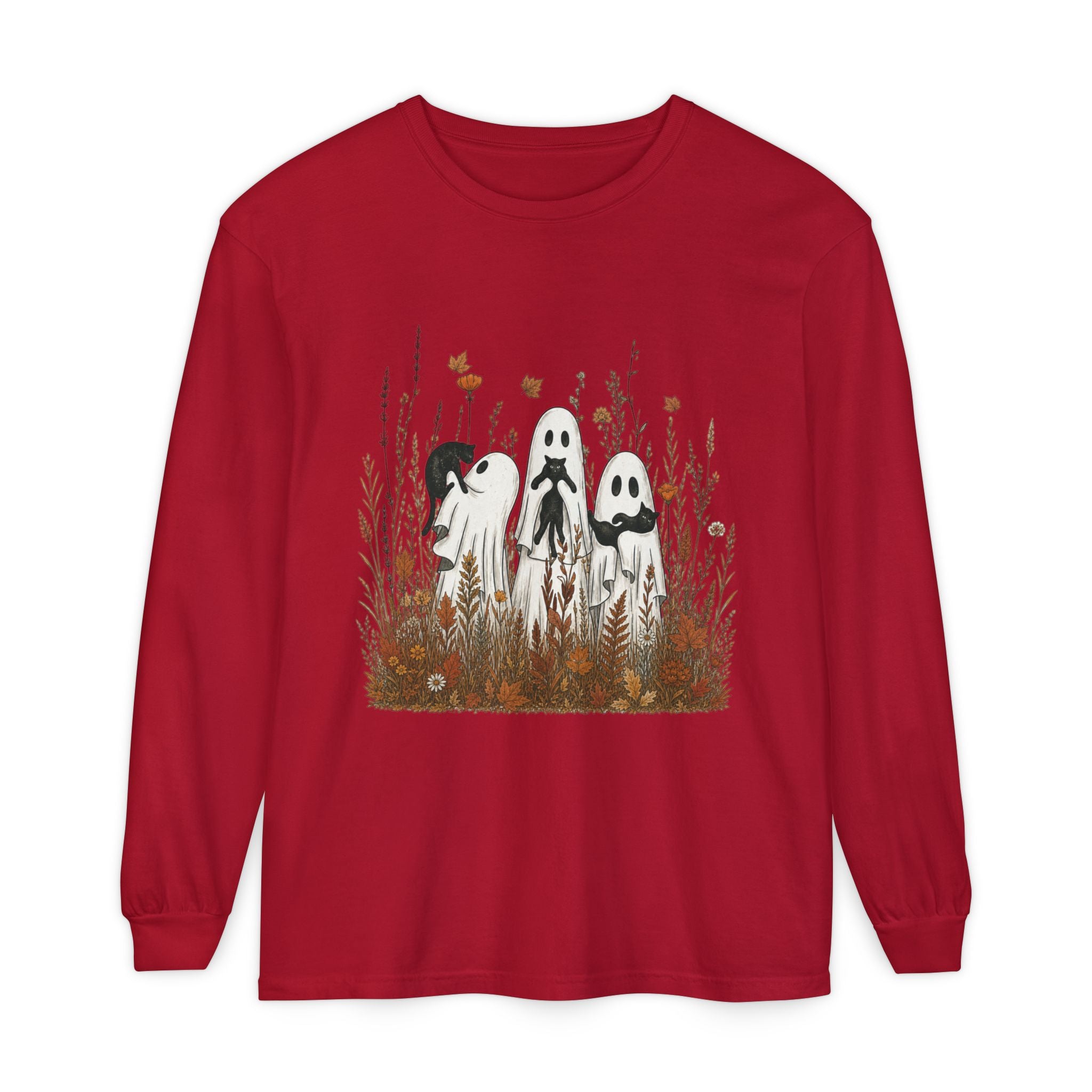 Autumn Ghost Trio Long Sleeve T-Shirt | Fall Floral Spirits