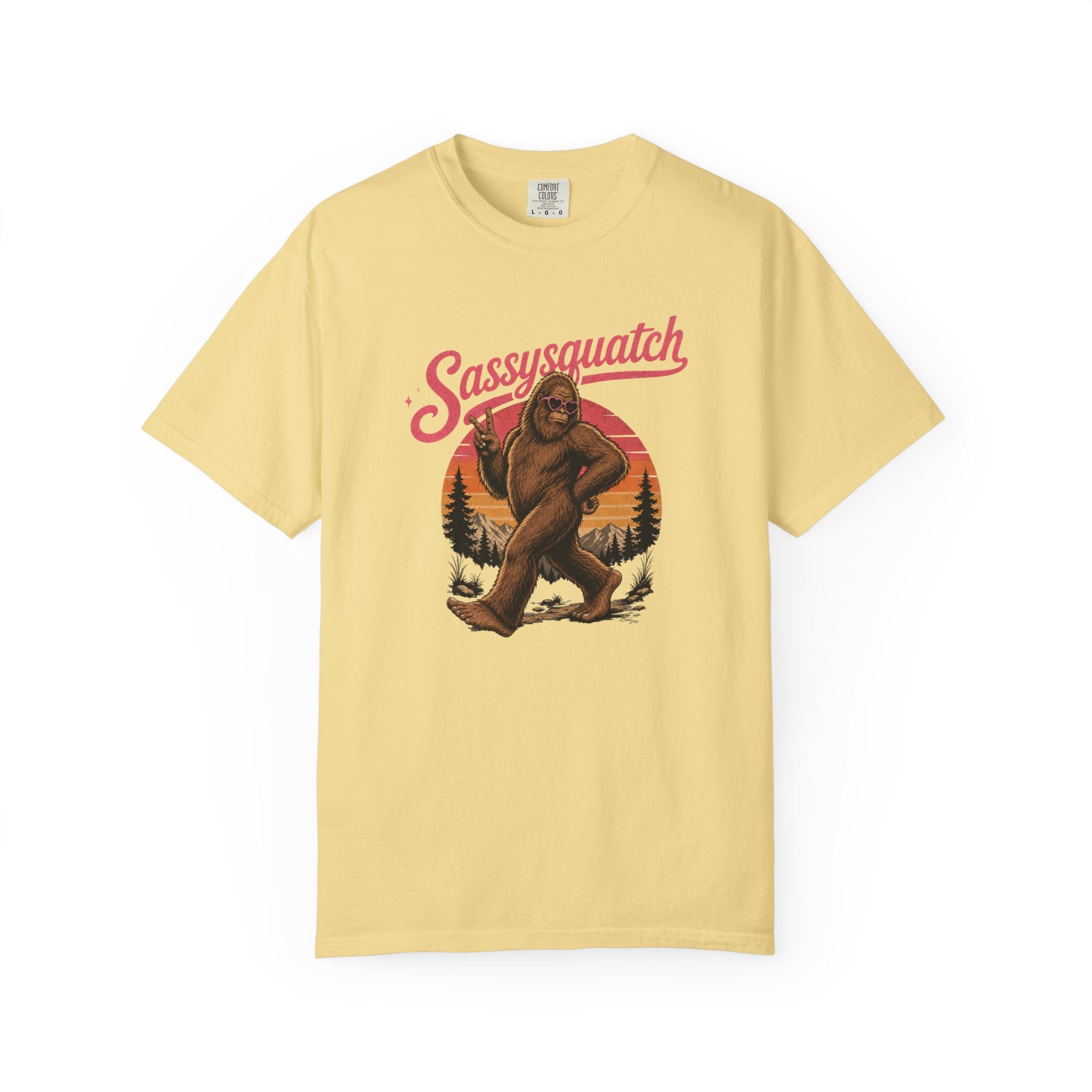 Sassysquatch Sasquatch T-Shirt | Retro Sunset Bigfoot Design