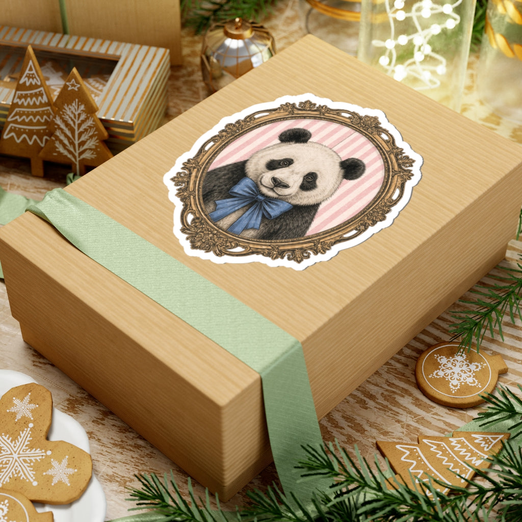Victorian Panda Portrait Kiss-Cut Sticker | Cute Animal Illustration