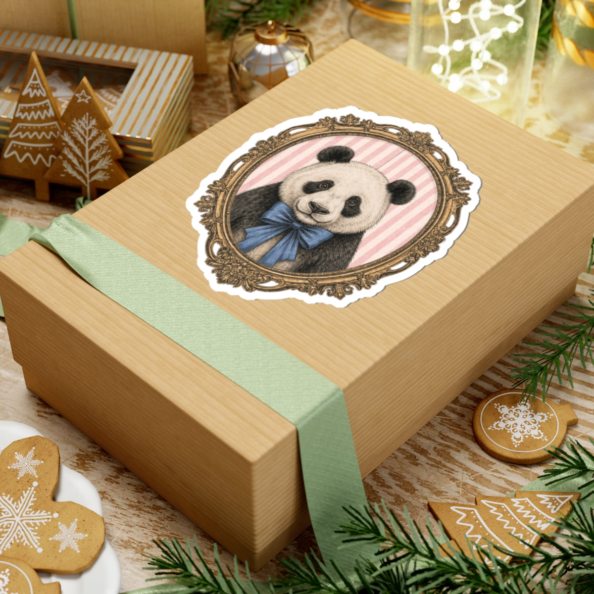 Victorian Panda Portrait Kiss-Cut Sticker | Cute Animal Illustration