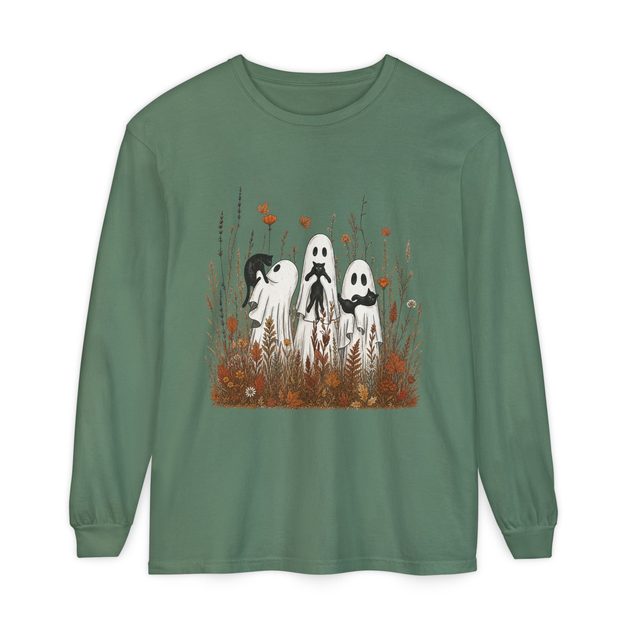 Autumn Ghost Trio Long Sleeve T-Shirt | Fall Floral Spirits