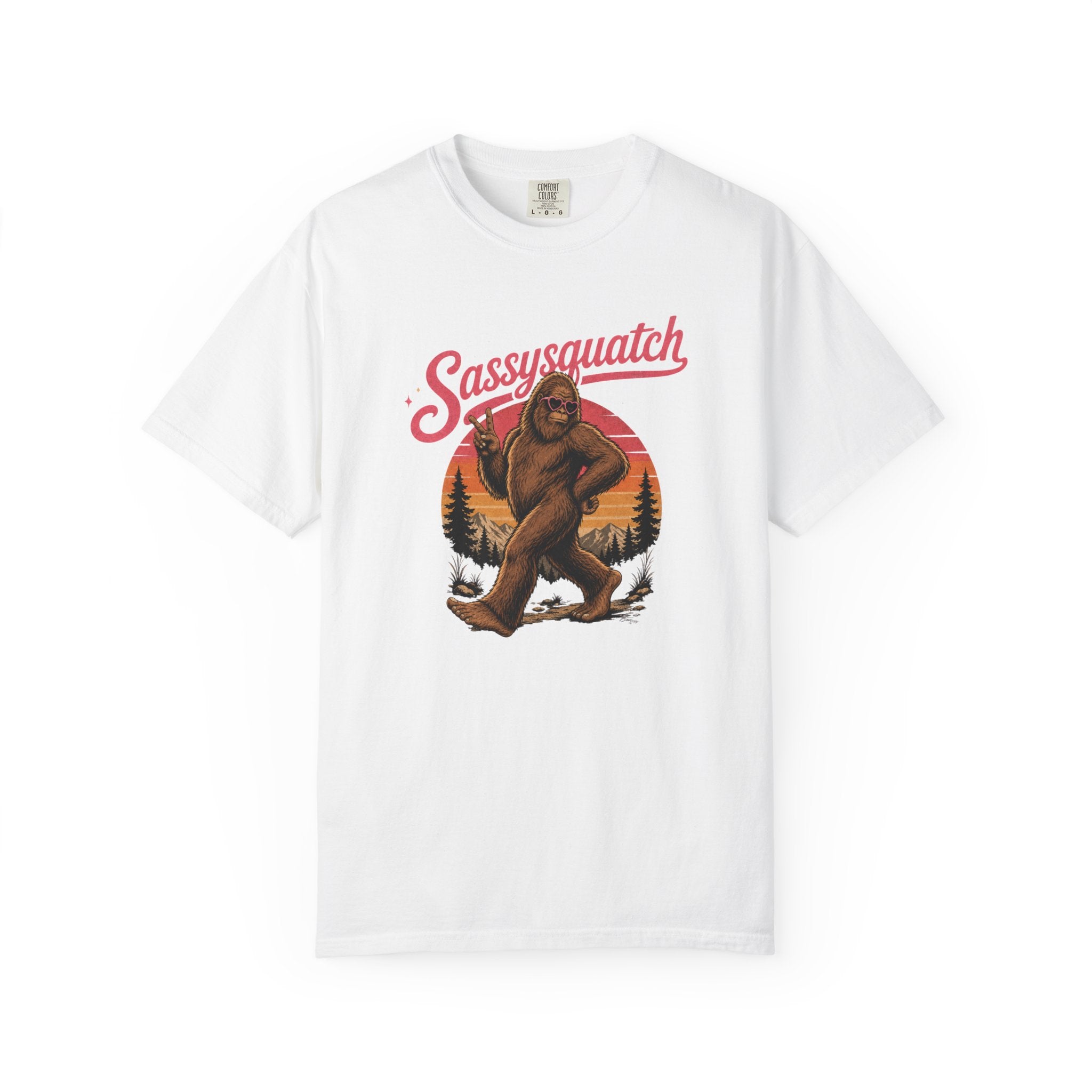 Sassysquatch Sasquatch T-Shirt | Retro Sunset Bigfoot Design