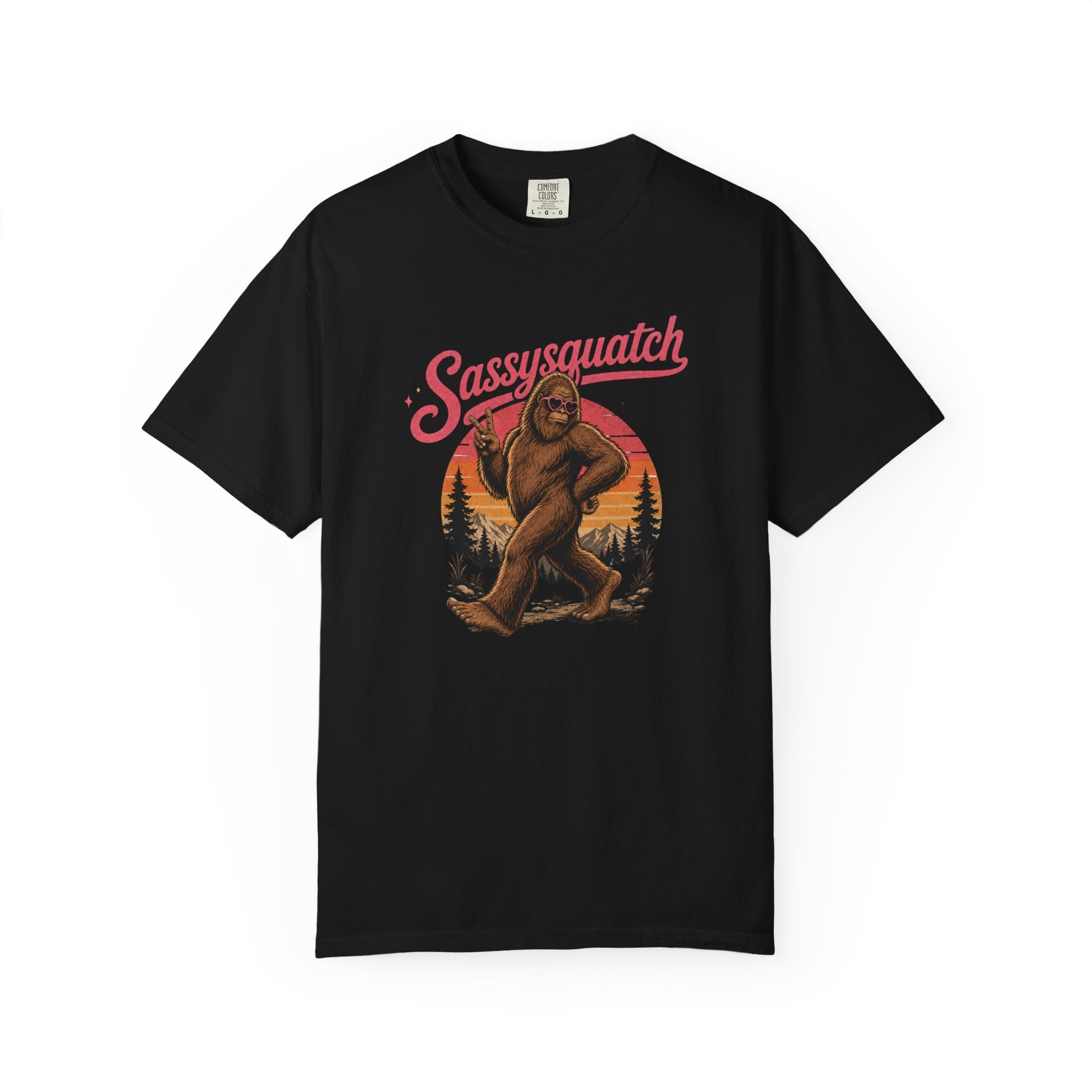 Sassysquatch Sasquatch T-Shirt | Retro Sunset Bigfoot Design
