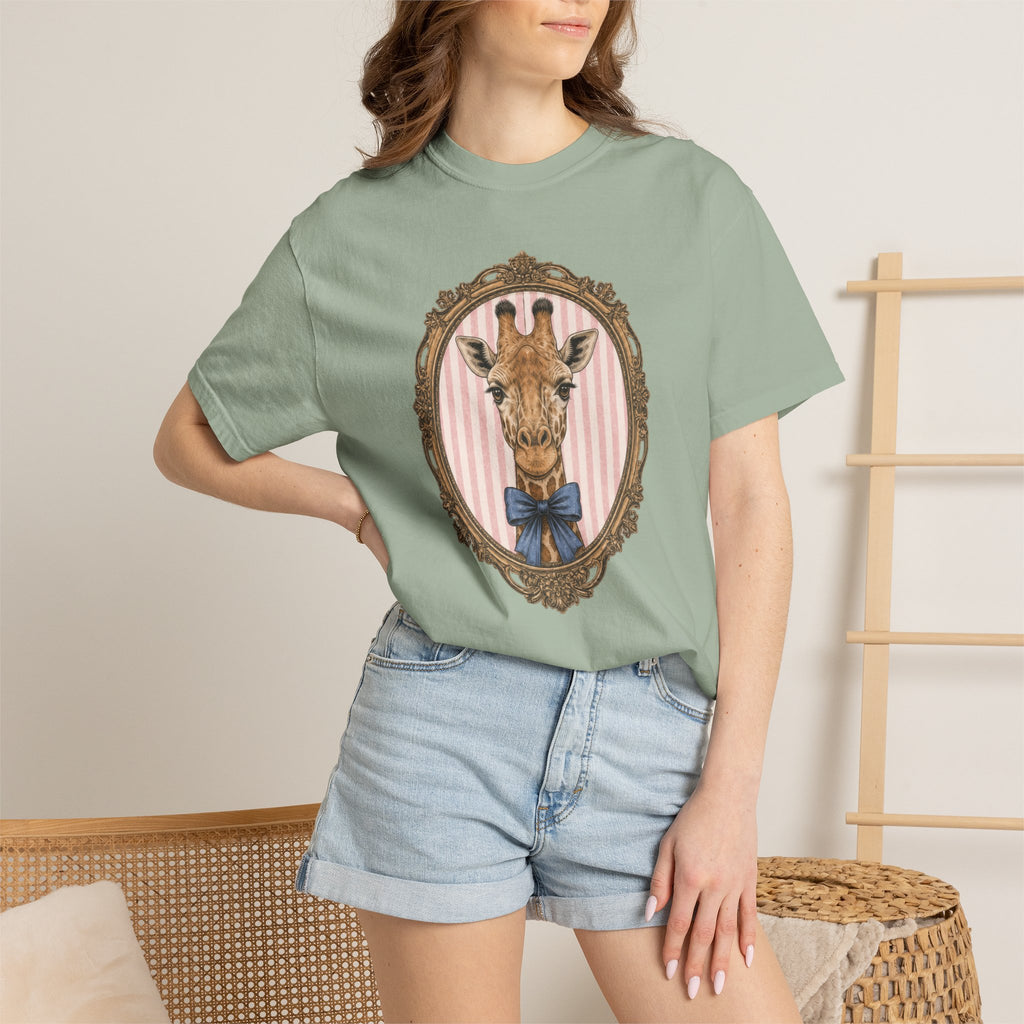 Gentleman Giraffe Portrait T-Shirt | Vintage Frame, Bow Tie