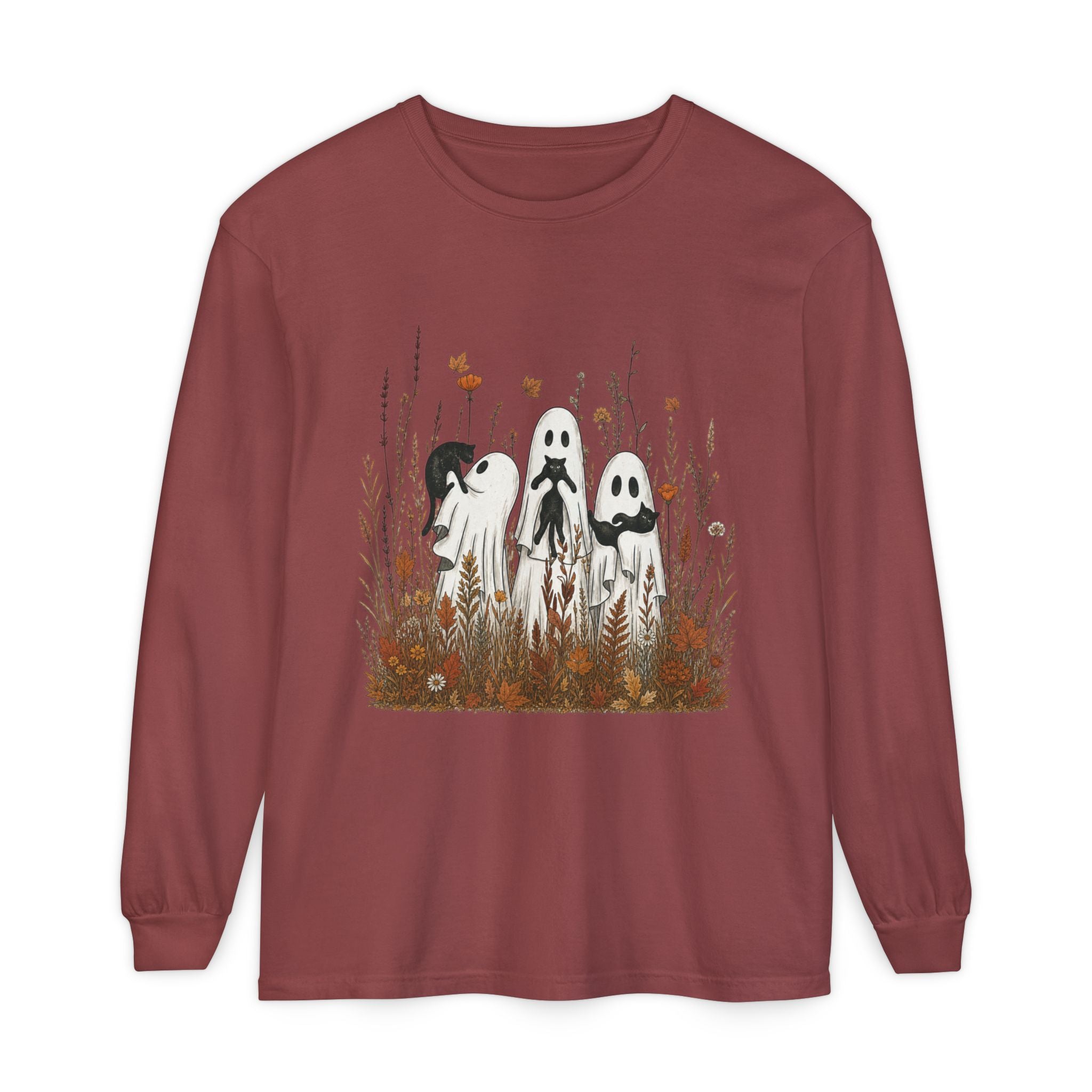 Autumn Ghost Trio Long Sleeve T-Shirt | Fall Floral Spirits