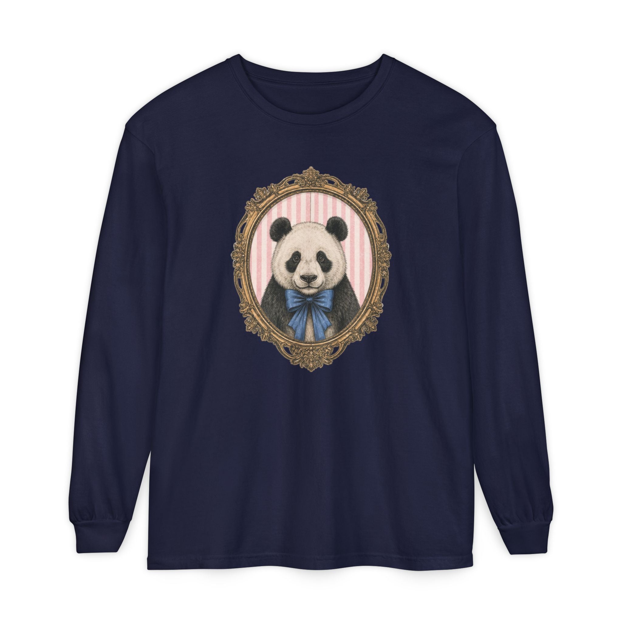 Victorian Portrait Panda Long Sleeve Tee | Mint framed panda illustration