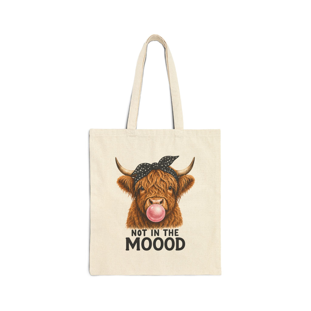 Highland Cow Bubblegum 'Not in the Mood' Tote Bag | Cute Cow Illustration