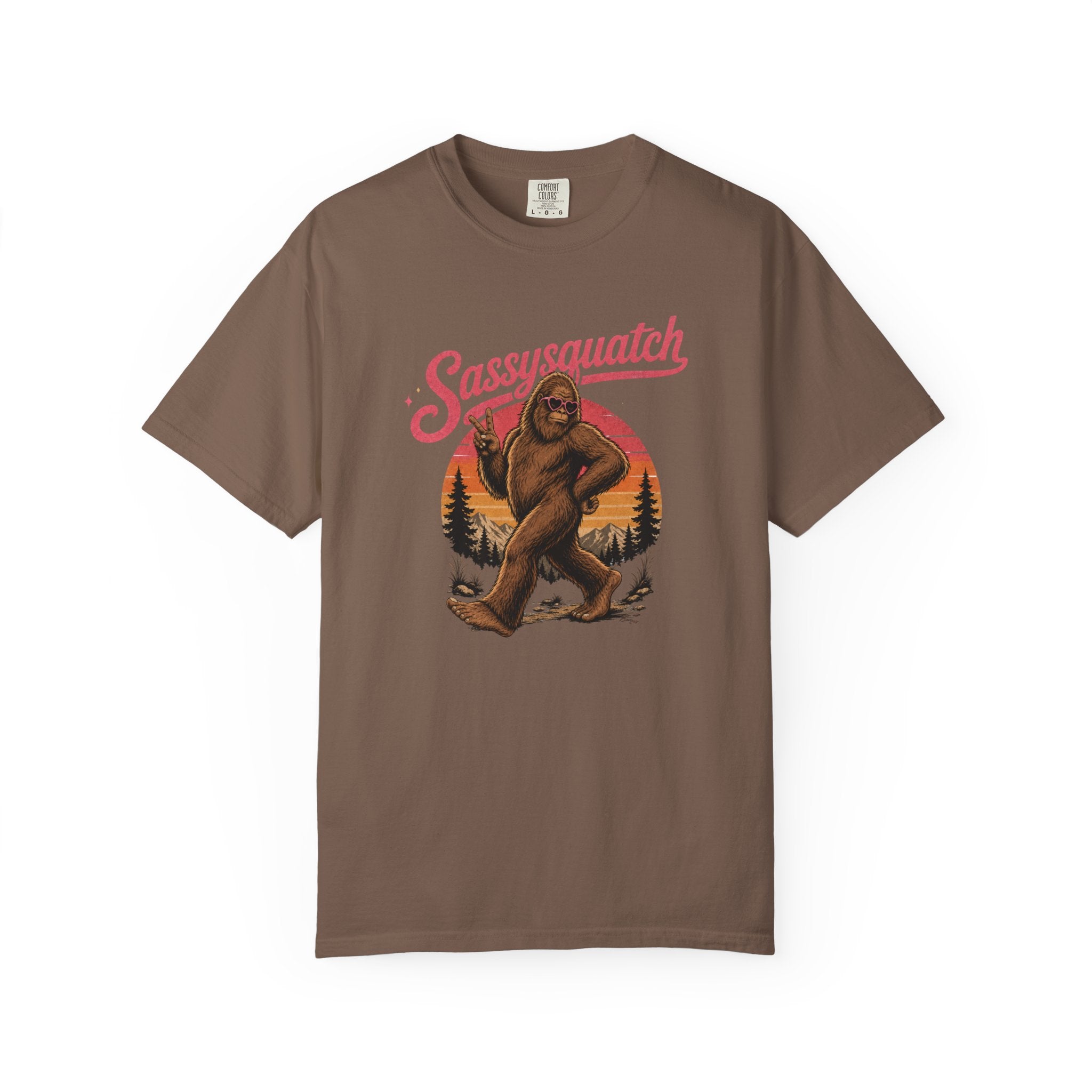 Sassysquatch Sasquatch T-Shirt | Retro Sunset Bigfoot Design
