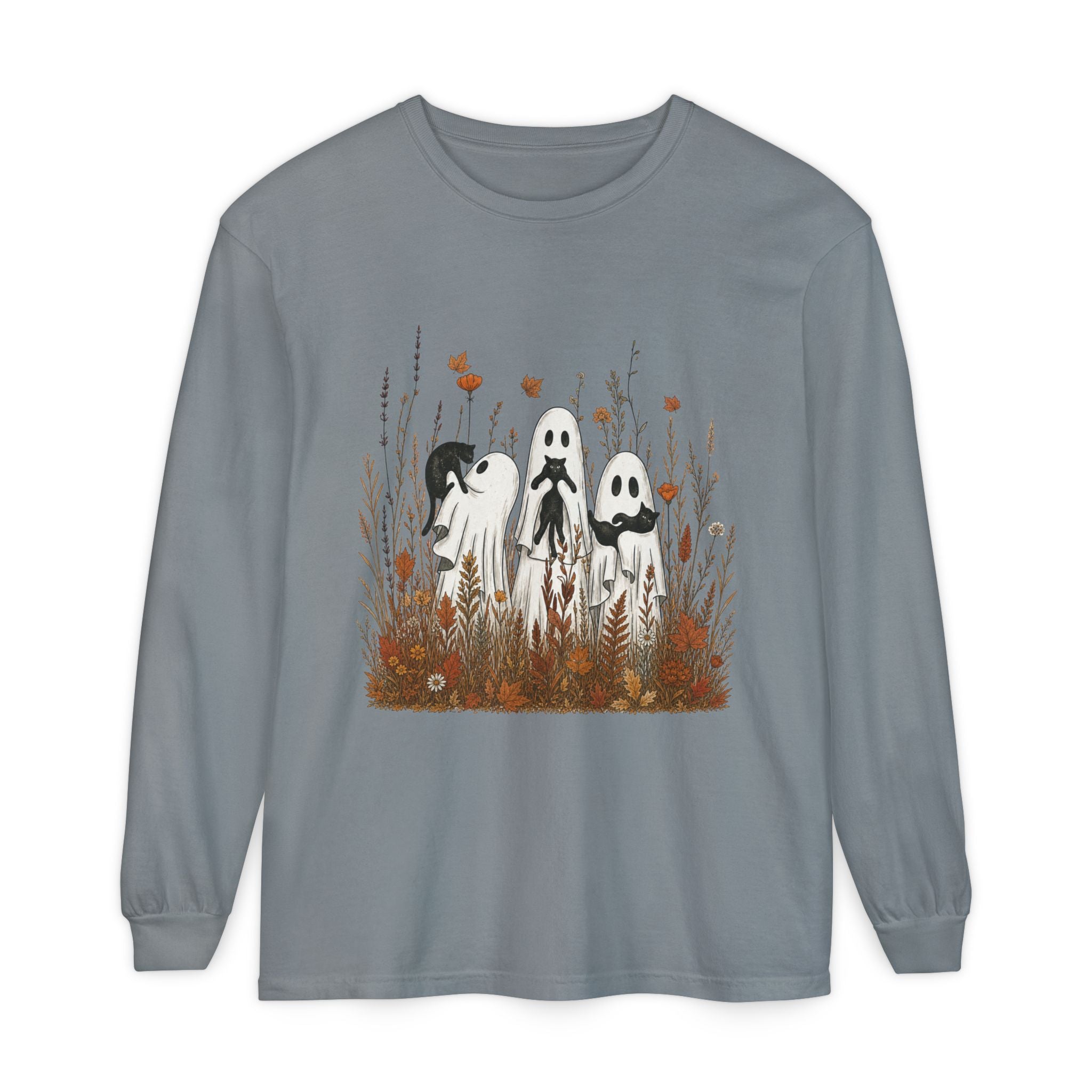 Autumn Ghost Trio Long Sleeve T-Shirt | Fall Floral Spirits