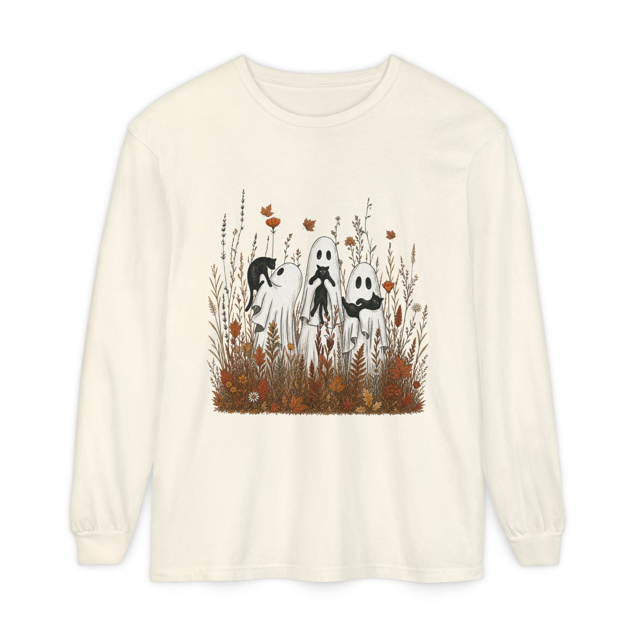 Autumn Ghost Trio Long Sleeve T-Shirt | Fall Floral Spirits