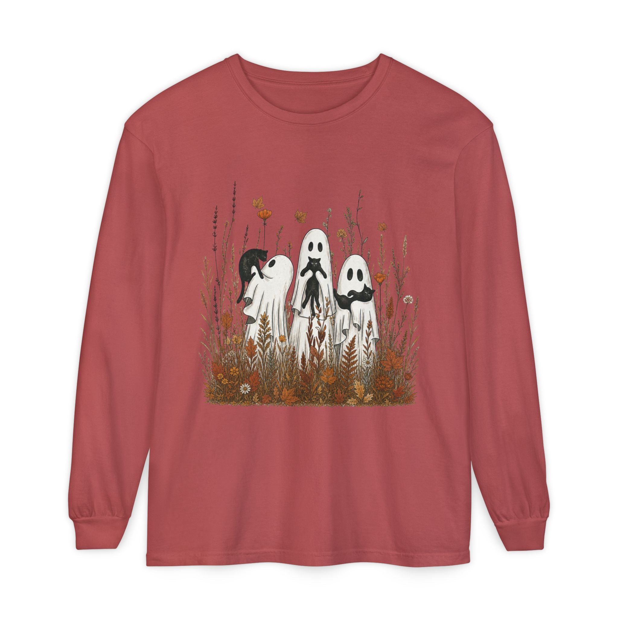 Three Ghosts in Wildflowers Long Sleeve Shirt | Halloween Autumn