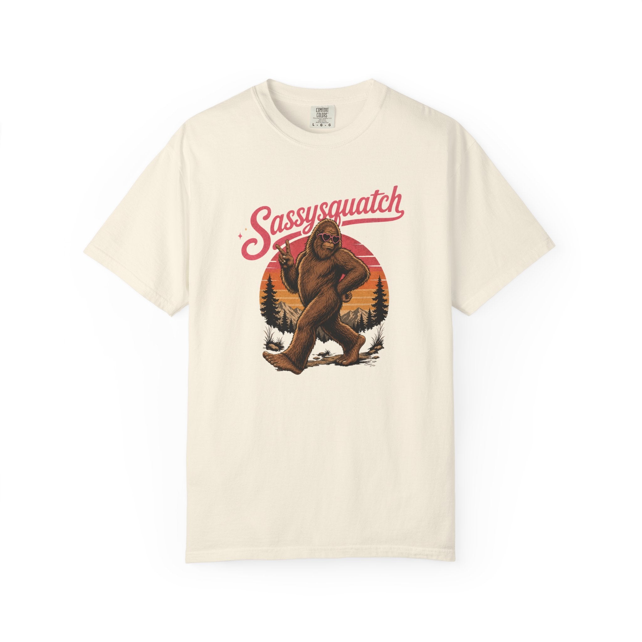 Sassysquatch Sasquatch T-Shirt | Retro Sunset Bigfoot Design