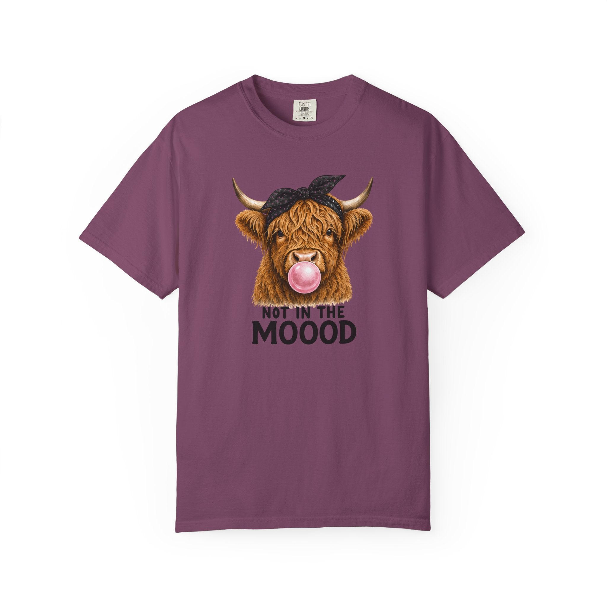 Highland Cow Bubblegum 'Not in the Moood' T-Shirt | Funny Cow Graphic Tee