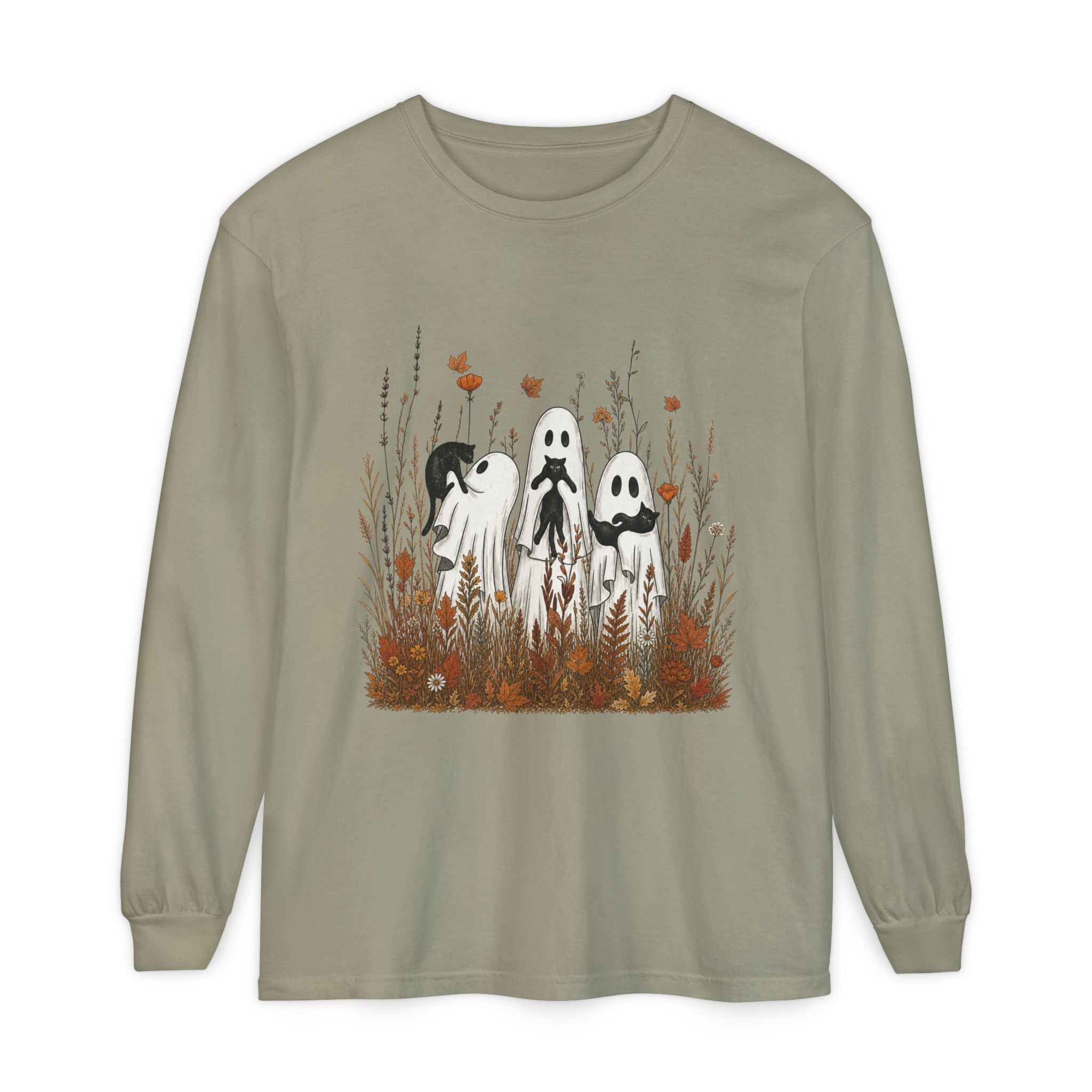 Autumn Ghost Trio Long Sleeve T-Shirt | Fall Floral Spirits