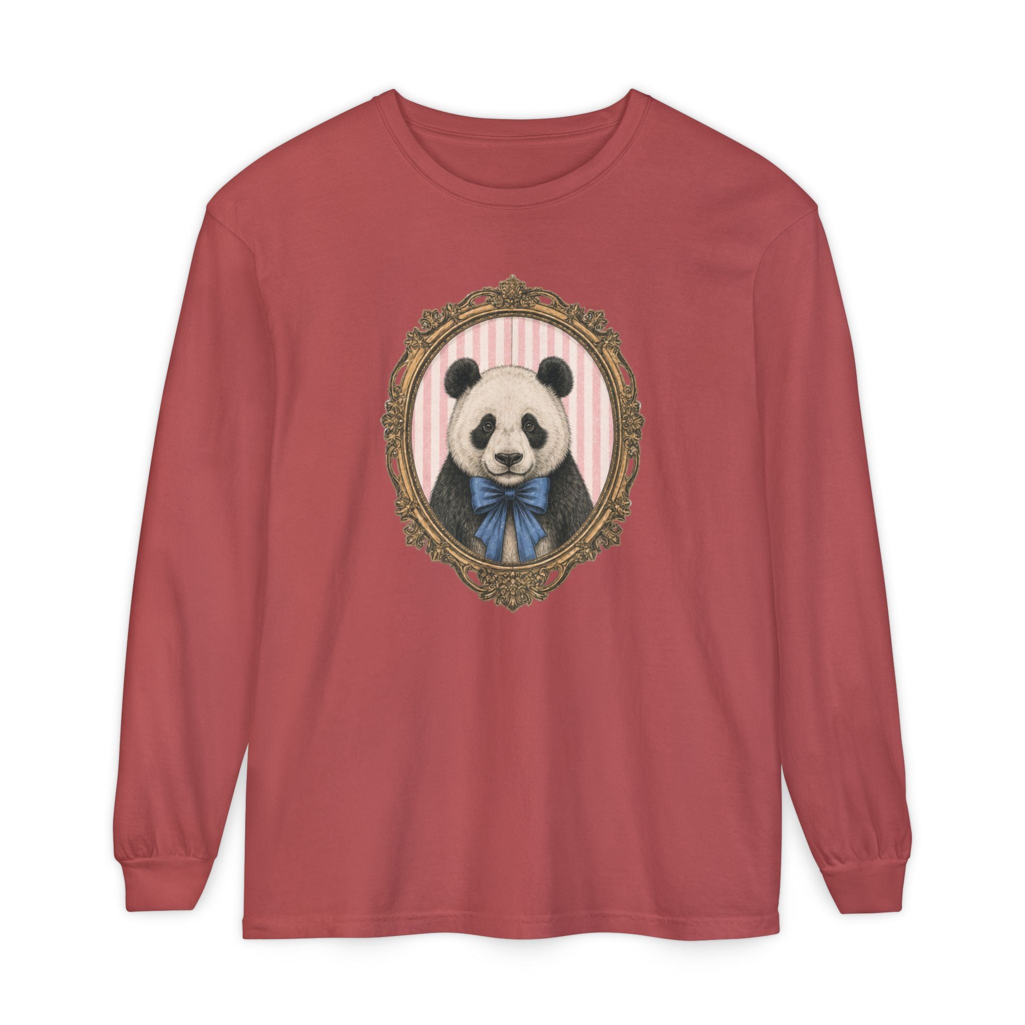 Victorian Portrait Panda Long Sleeve Tee | Mint framed panda illustration