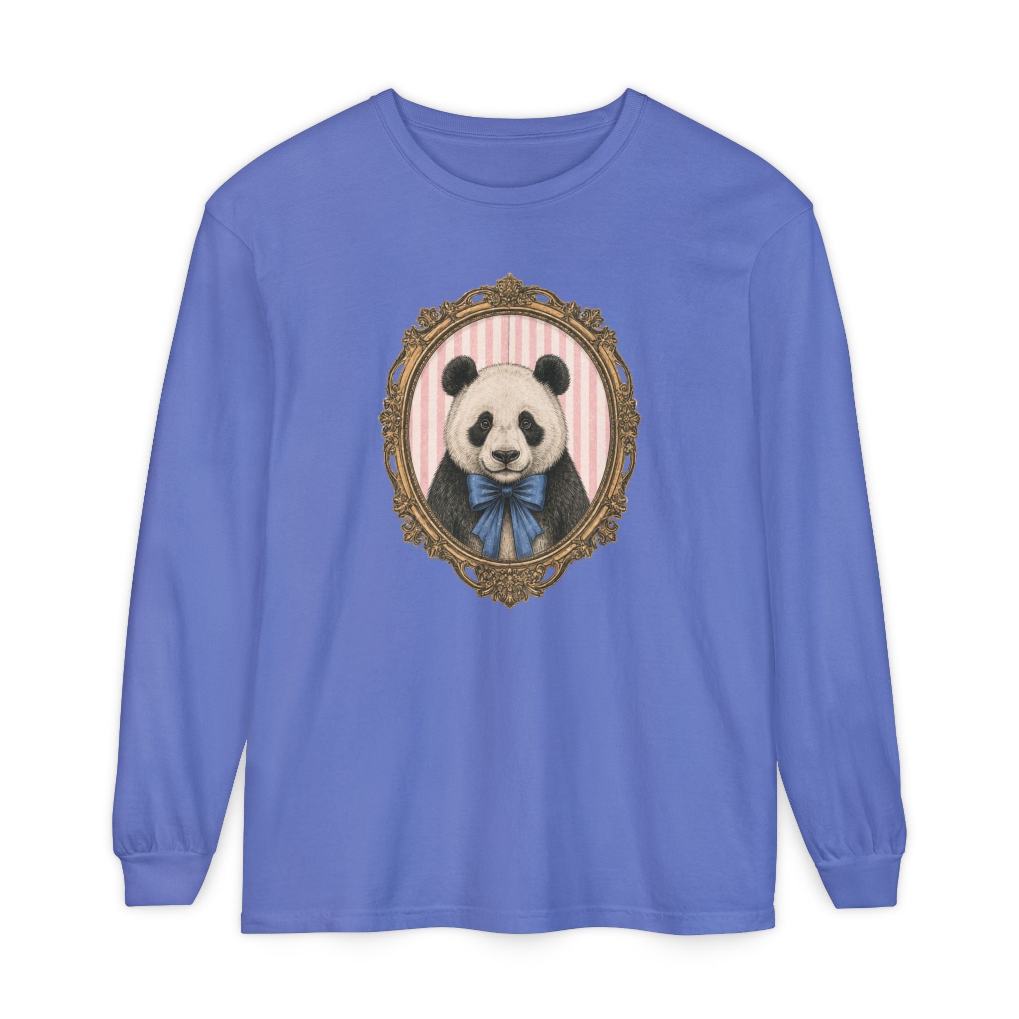 Victorian Portrait Panda Long Sleeve Tee | Mint framed panda illustration