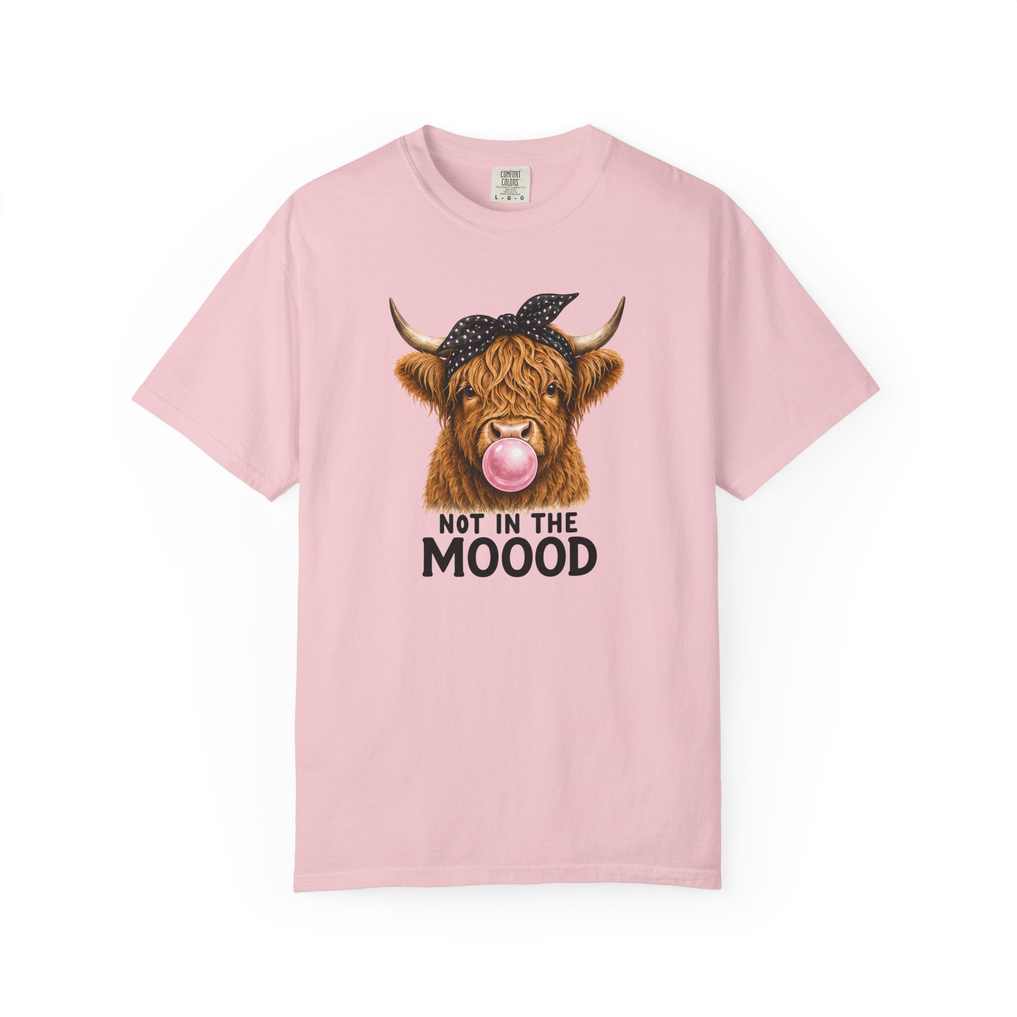 Highland Cow Bubblegum 'Not in the Moood' T-Shirt | Funny Cow Graphic Tee