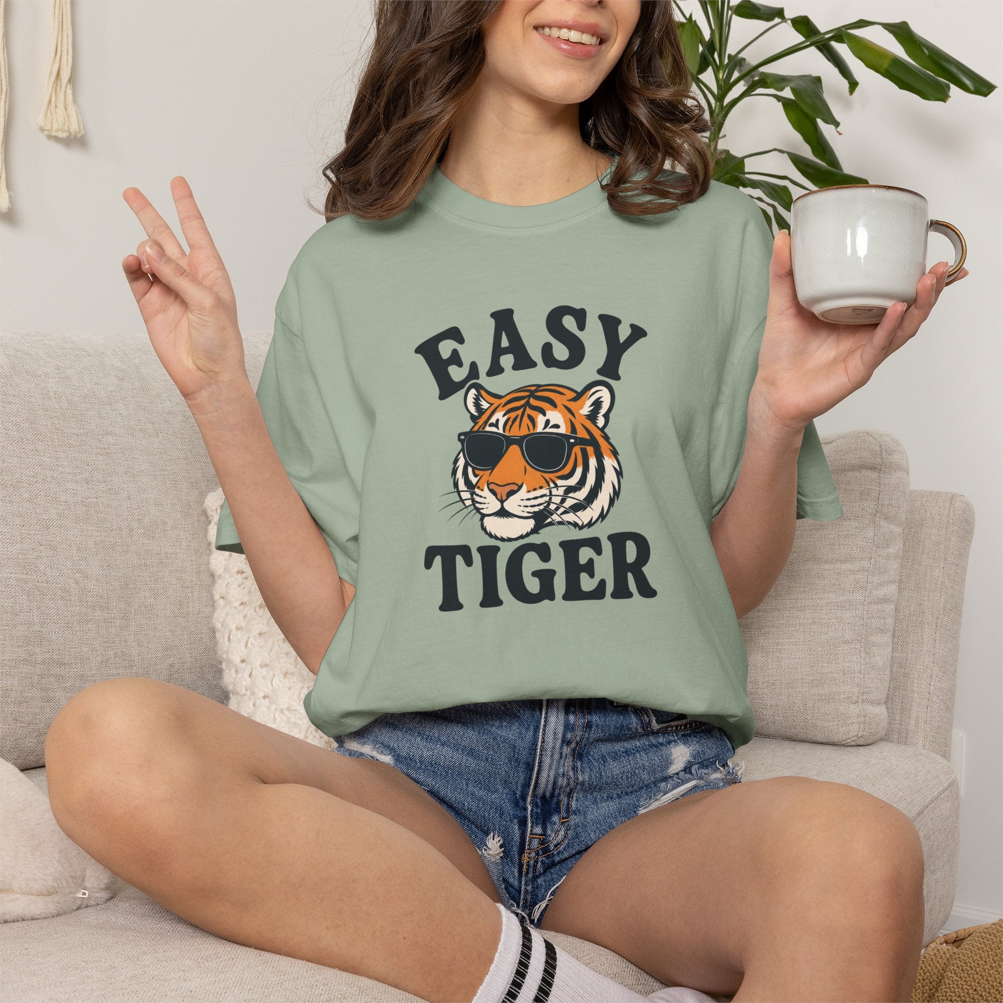 Easy Tiger Graphic T-shirt | Retro Sunglasses Tiger Illustration