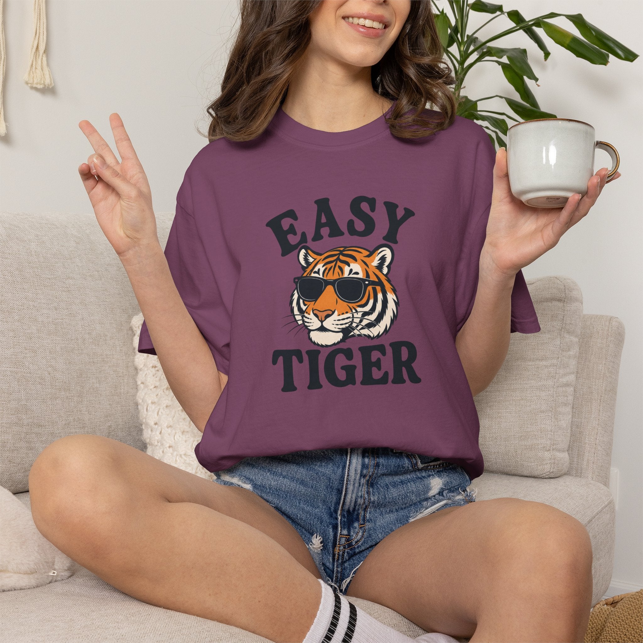 Easy Tiger Graphic T-shirt | Retro Sunglasses Tiger Illustration