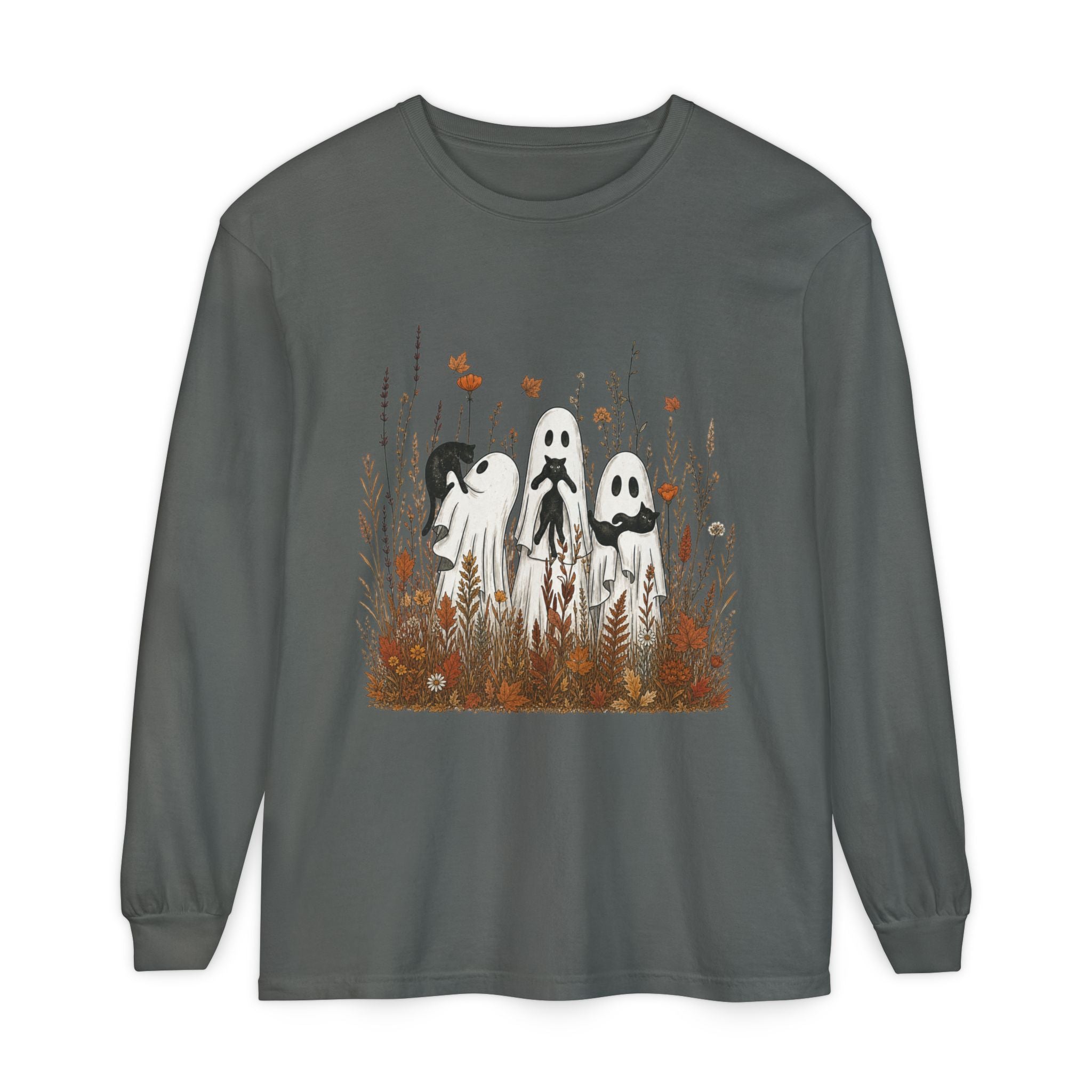 Autumn Ghost Trio Long Sleeve T-Shirt | Fall Floral Spirits