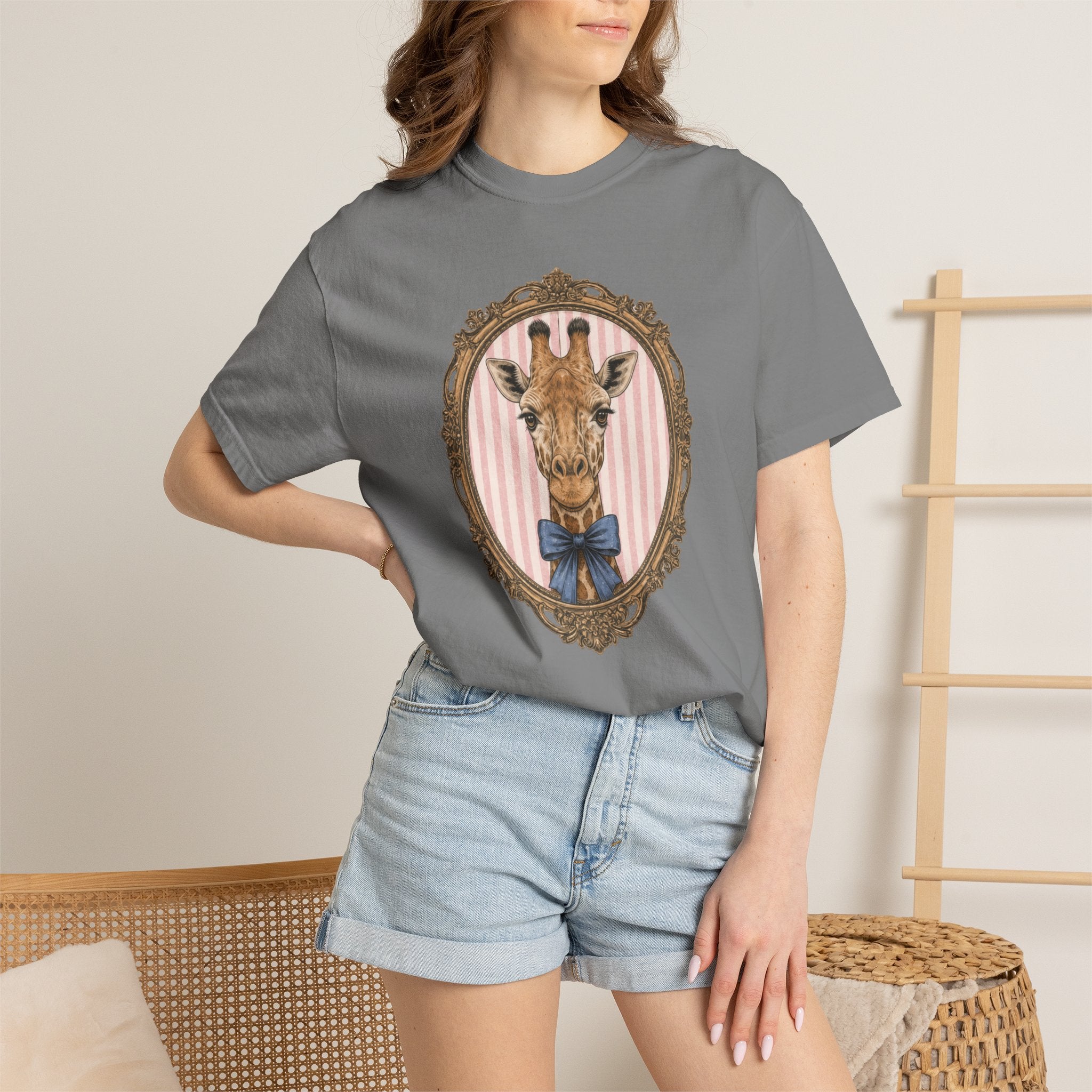 Gentleman Giraffe Portrait T-Shirt | Vintage Frame, Bow Tie