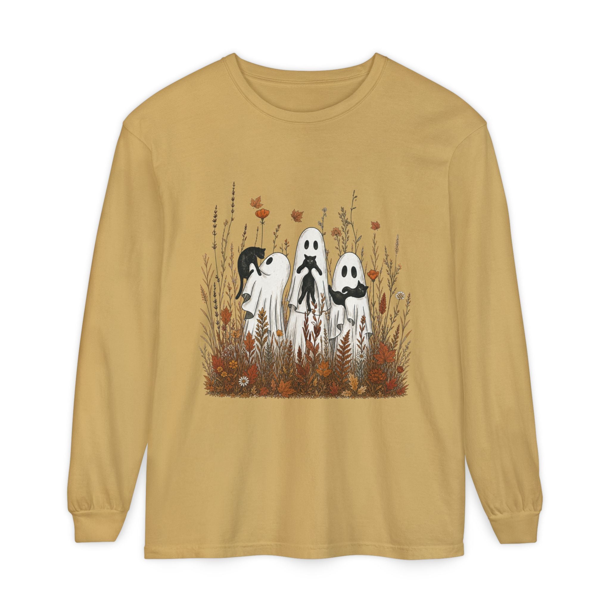 Autumn Ghost Trio Long Sleeve T-Shirt | Fall Floral Spirits